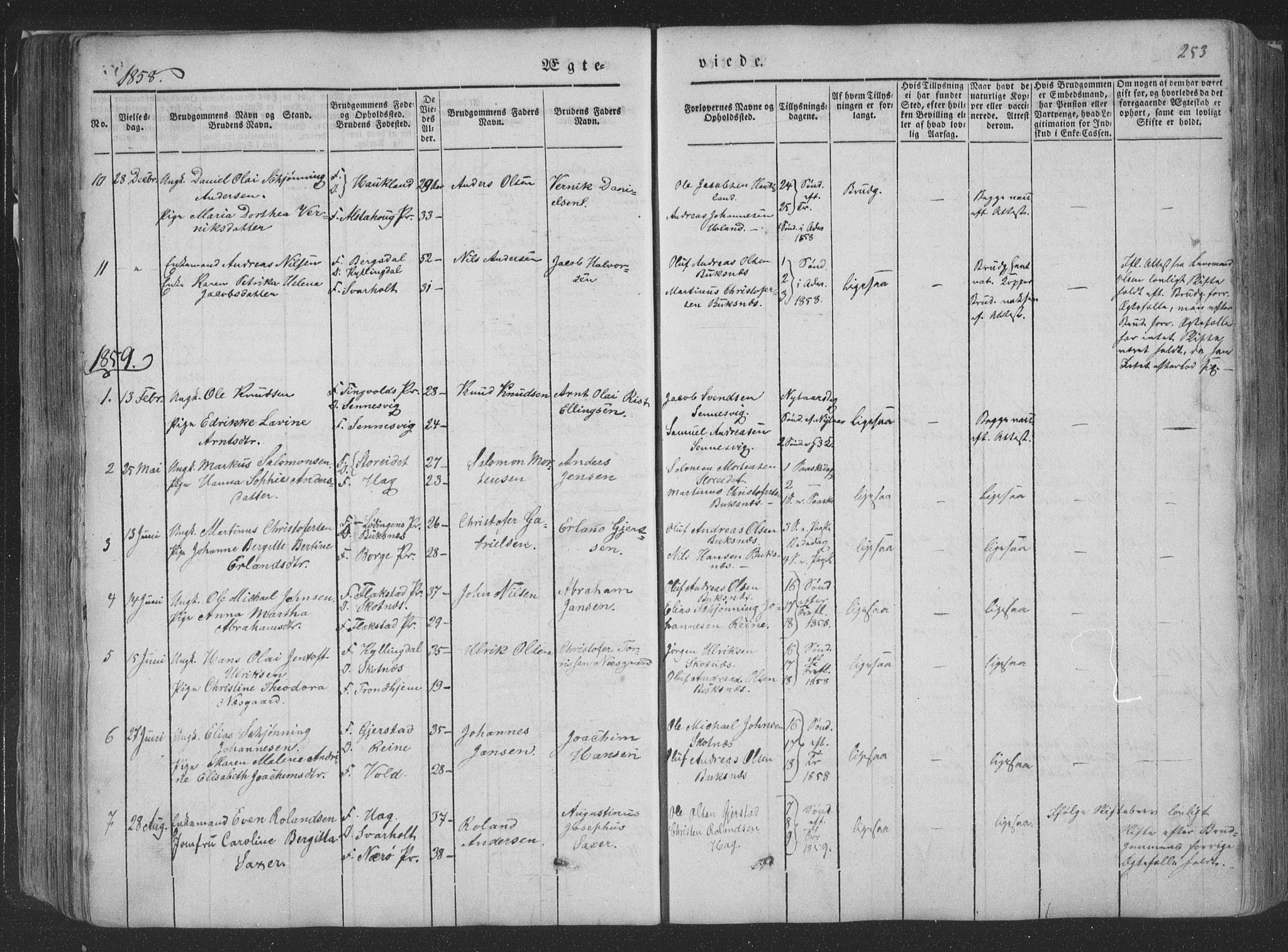 Ministerialprotokoller, klokkerbøker og fødselsregistre - Nordland, AV/SAT-A-1459/881/L1165: Parish register (copy) no. 881C02, 1854-1876, p. 253