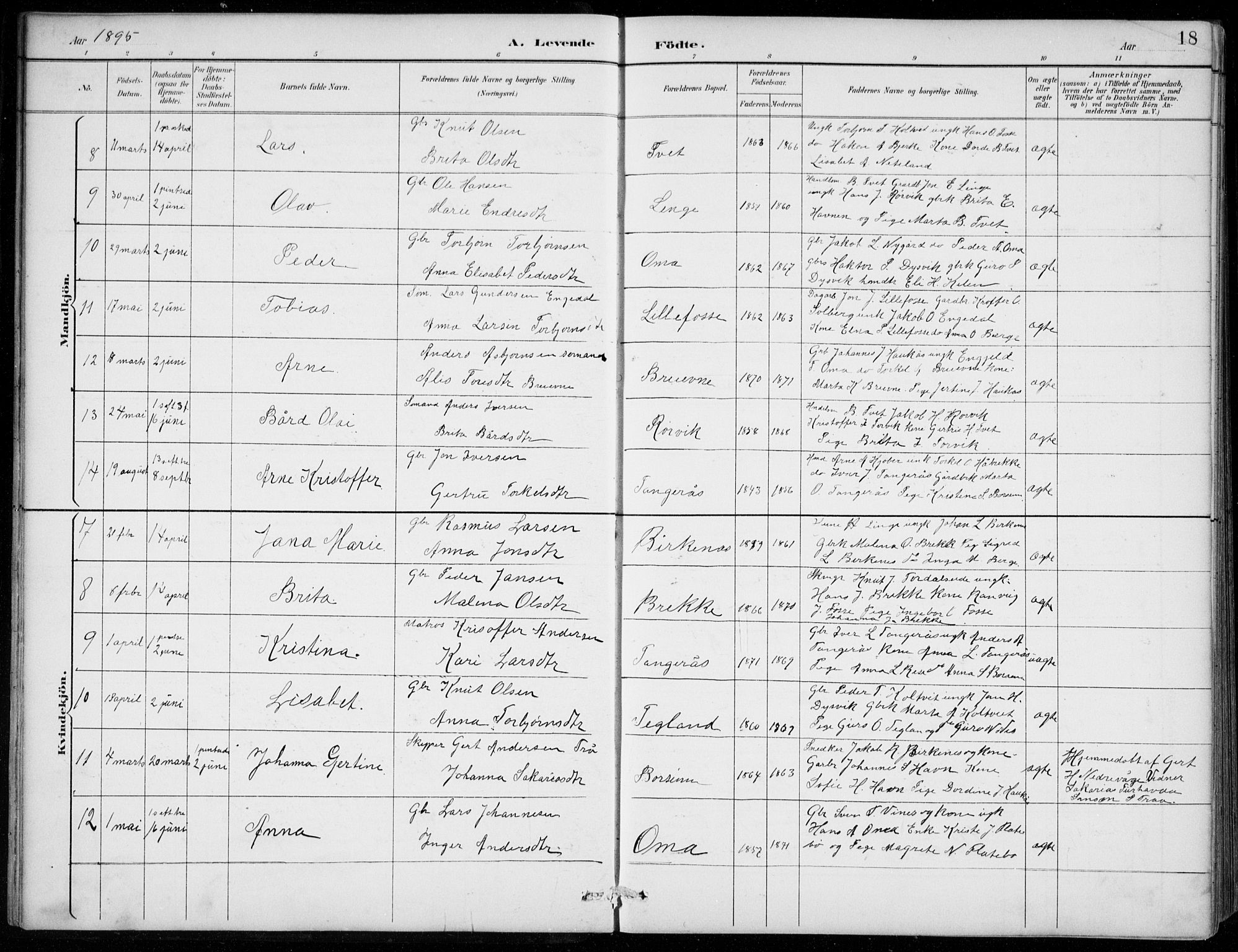 Strandebarm sokneprestembete, SAB/A-78401/H/Hab: Parish register (copy) no. B  1, 1891-1914, p. 18