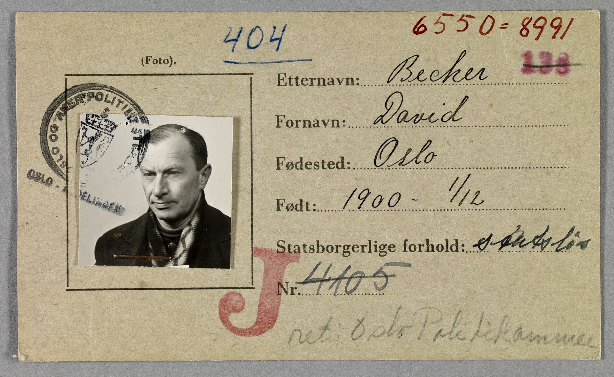 Sosialdepartementet, Våre Falne, RA/S-1708/E/Ee/L0021A: Fotografier av jøder på legitimasjonskort (1941-42), 1941-1942, p. 19