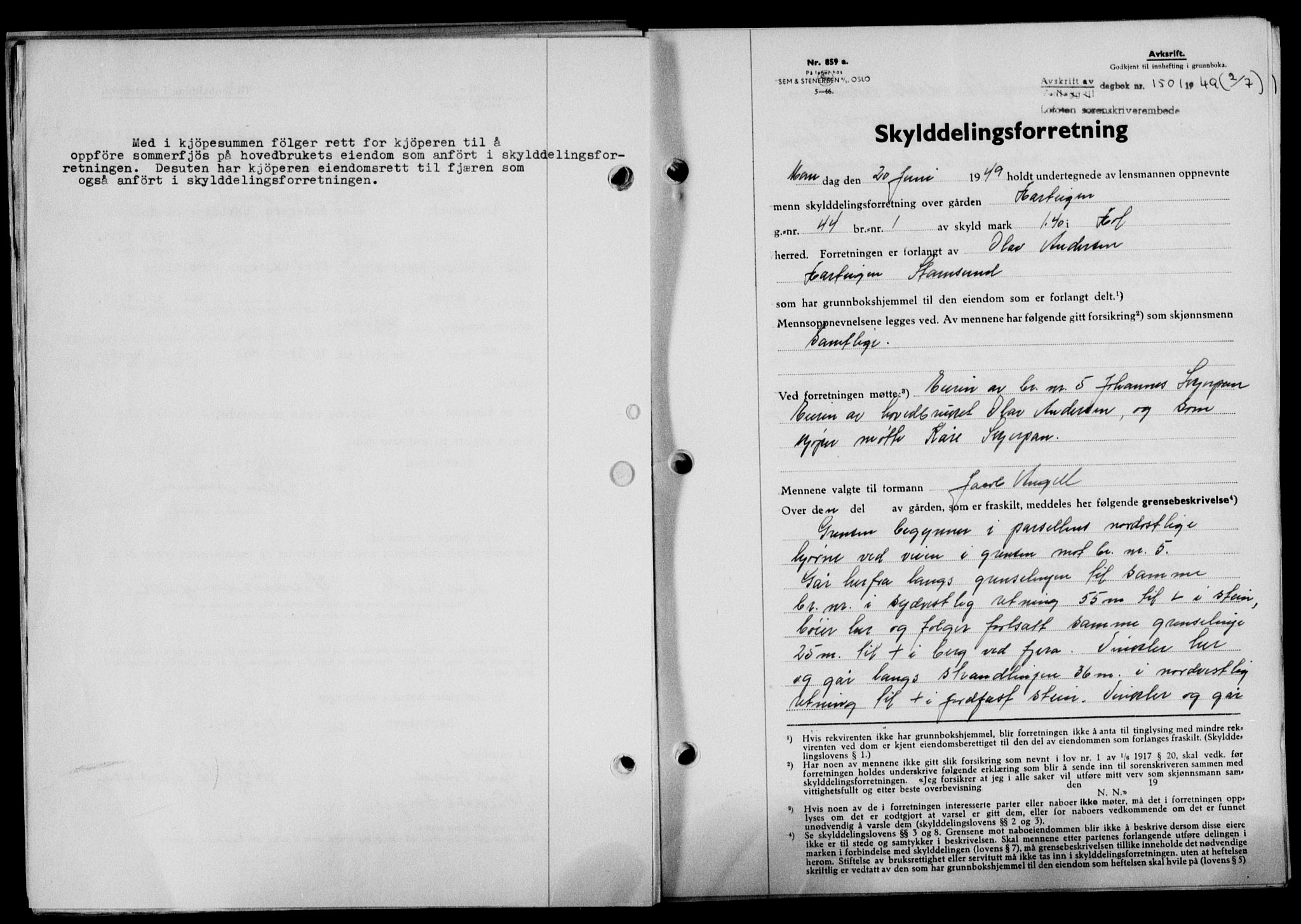 Lofoten sorenskriveri, SAT/A-0017/1/2/2C/L0021a: Mortgage book no. 21a, 1949-1949, Diary no: : 1501/1949
