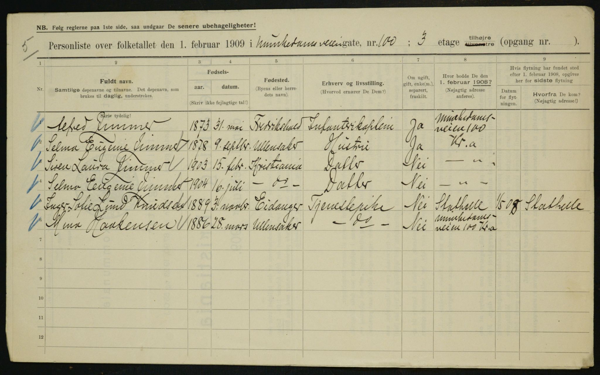 OBA, Municipal Census 1909 for Kristiania, 1909, p. 61481