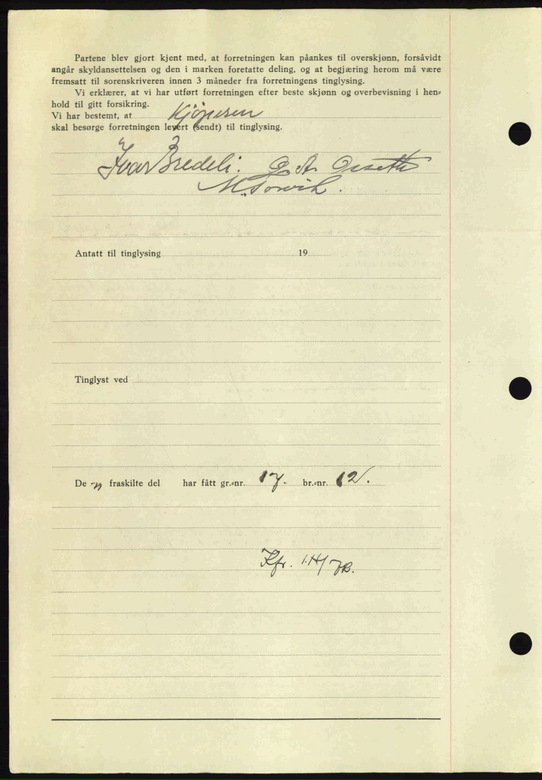 Nordmøre sorenskriveri, SAT/A-4132/1/2/2Ca: Mortgage book no. A96, 1943-1944, Diary no: : 2317/1943