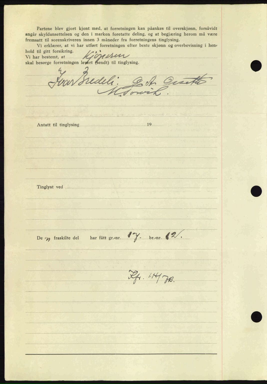 Nordmøre sorenskriveri, AV/SAT-A-4132/1/2/2Ca: Mortgage book no. A96, 1943-1944, Diary no: : 2317/1943