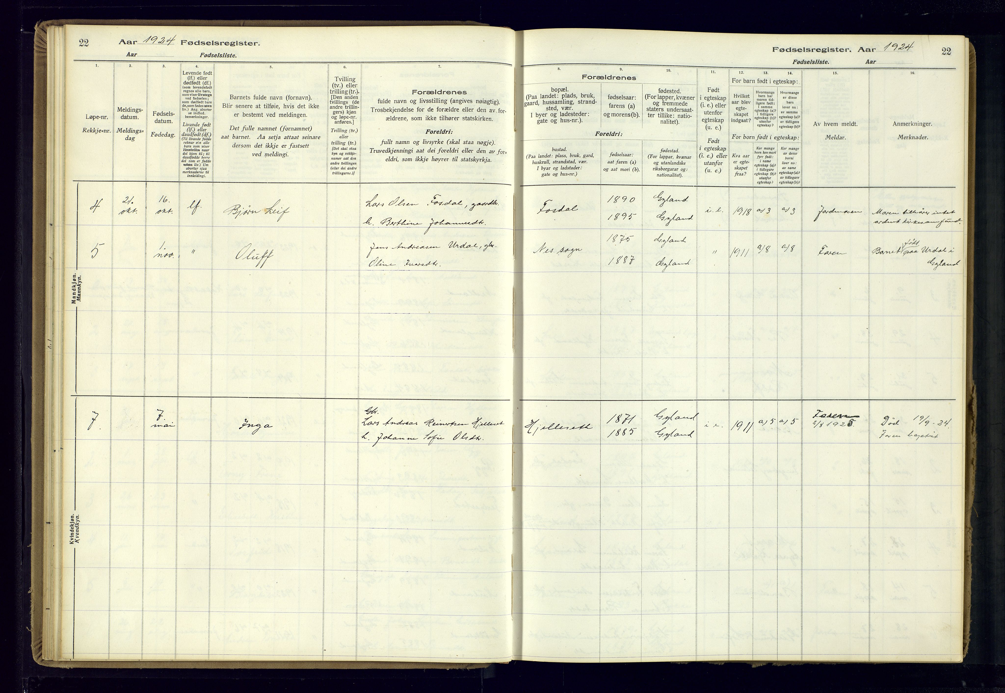 Bakke sokneprestkontor, AV/SAK-1111-0002/J/Ja/L0002: Birth register no. A-VI-19, 1916-1982, p. 22