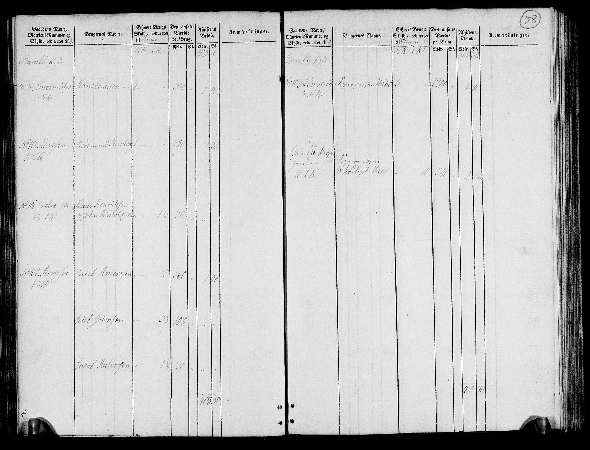 Rentekammeret inntil 1814, Realistisk ordnet avdeling, AV/RA-EA-4070/N/Ne/Nea/L0072: Nedre Telemarken og Bamble fogderi. Oppebørselsregister, 1803, p. 59