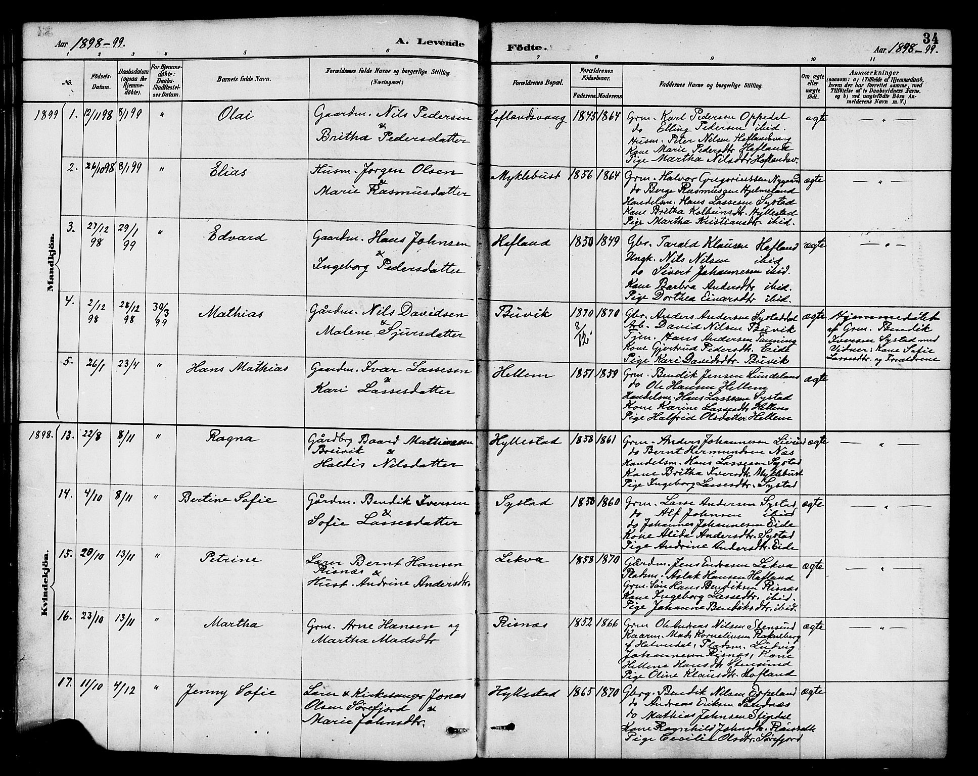 Hyllestad sokneprestembete, SAB/A-80401: Parish register (official) no. B 1, 1886-1904, p. 34