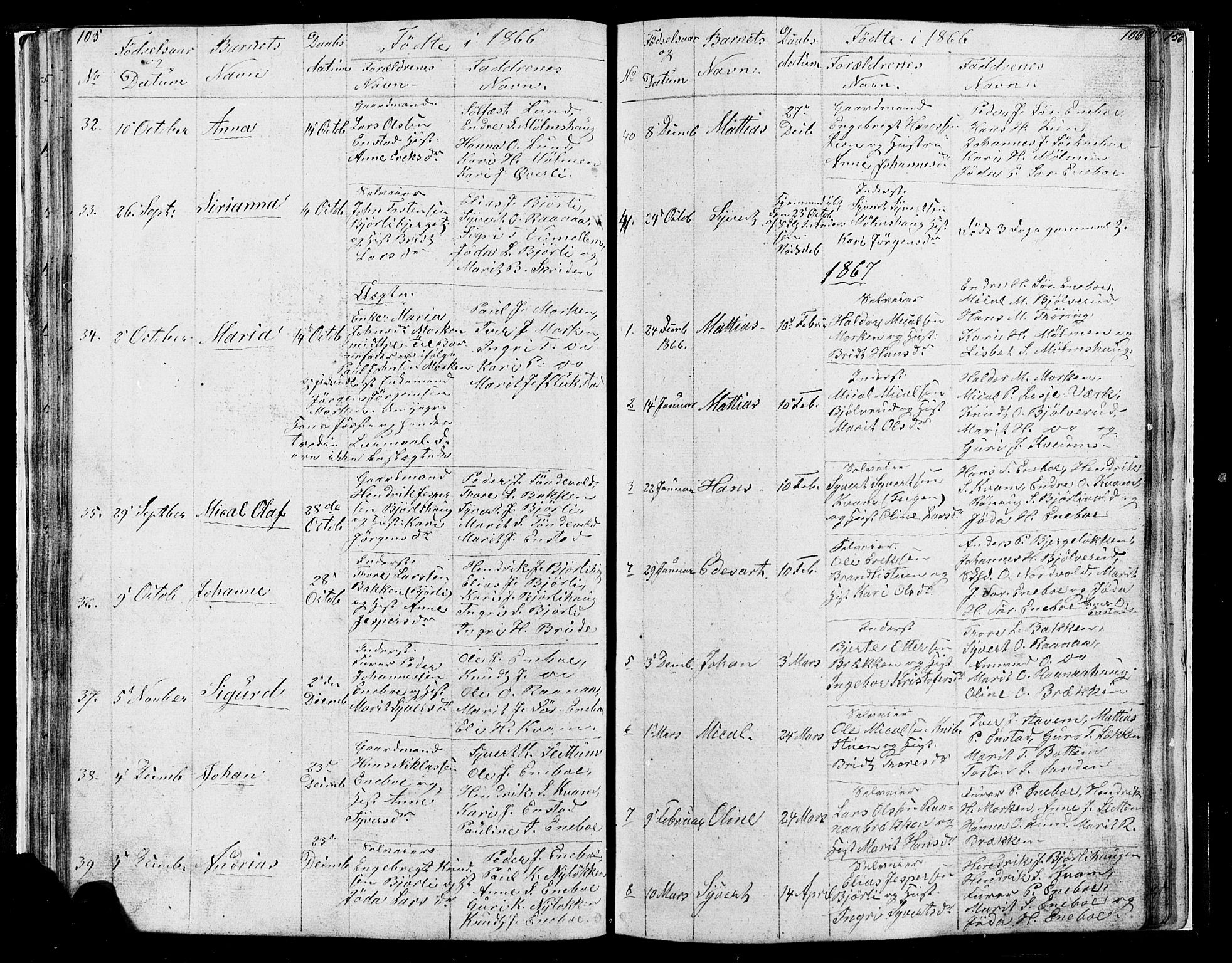 Lesja prestekontor, SAH/PREST-068/H/Ha/Hab/L0004: Parish register (copy) no. 4, 1842-1871, p. 105-106