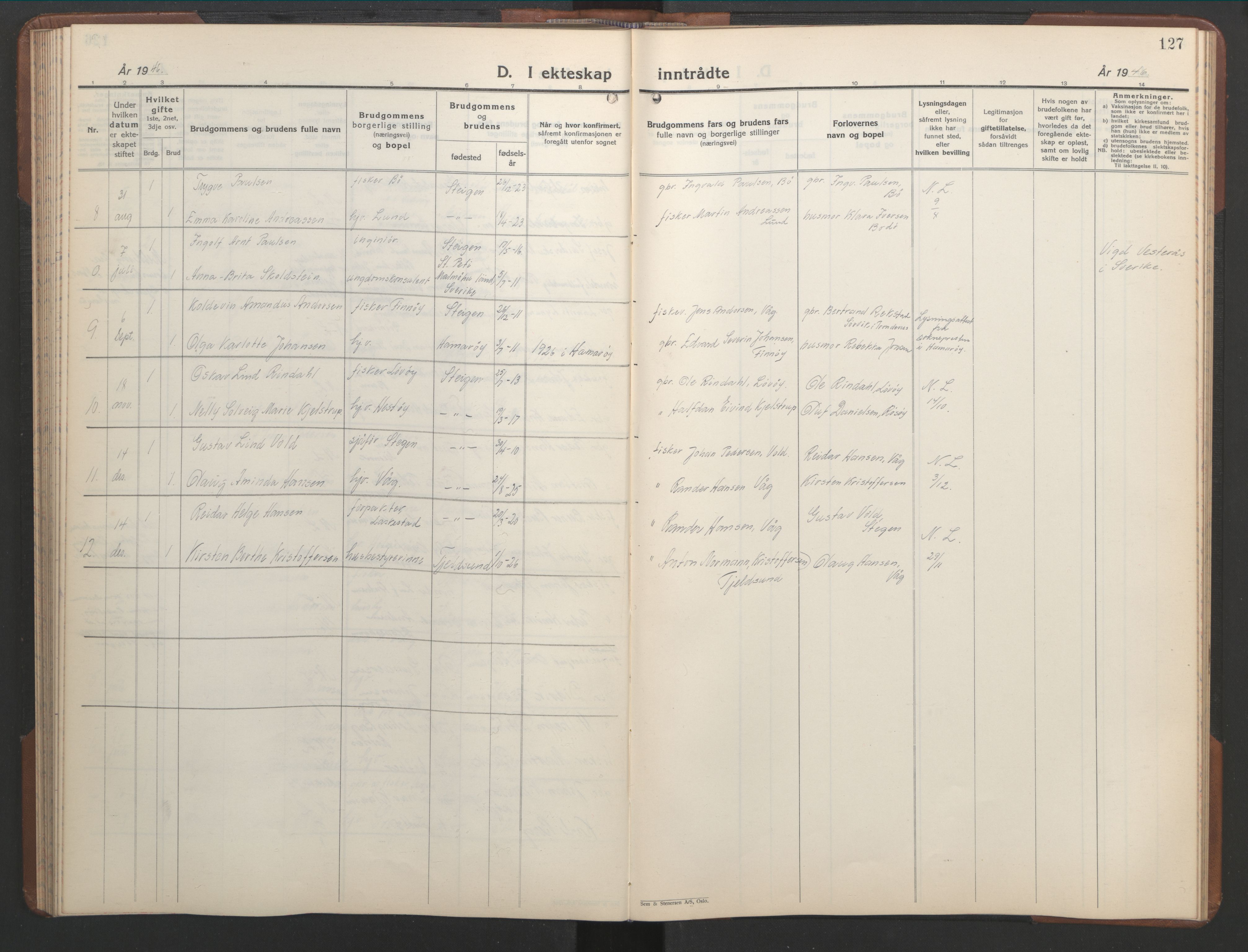 Ministerialprotokoller, klokkerbøker og fødselsregistre - Nordland, AV/SAT-A-1459/855/L0818: Parish register (copy) no. 855C07, 1935-1949, p. 127