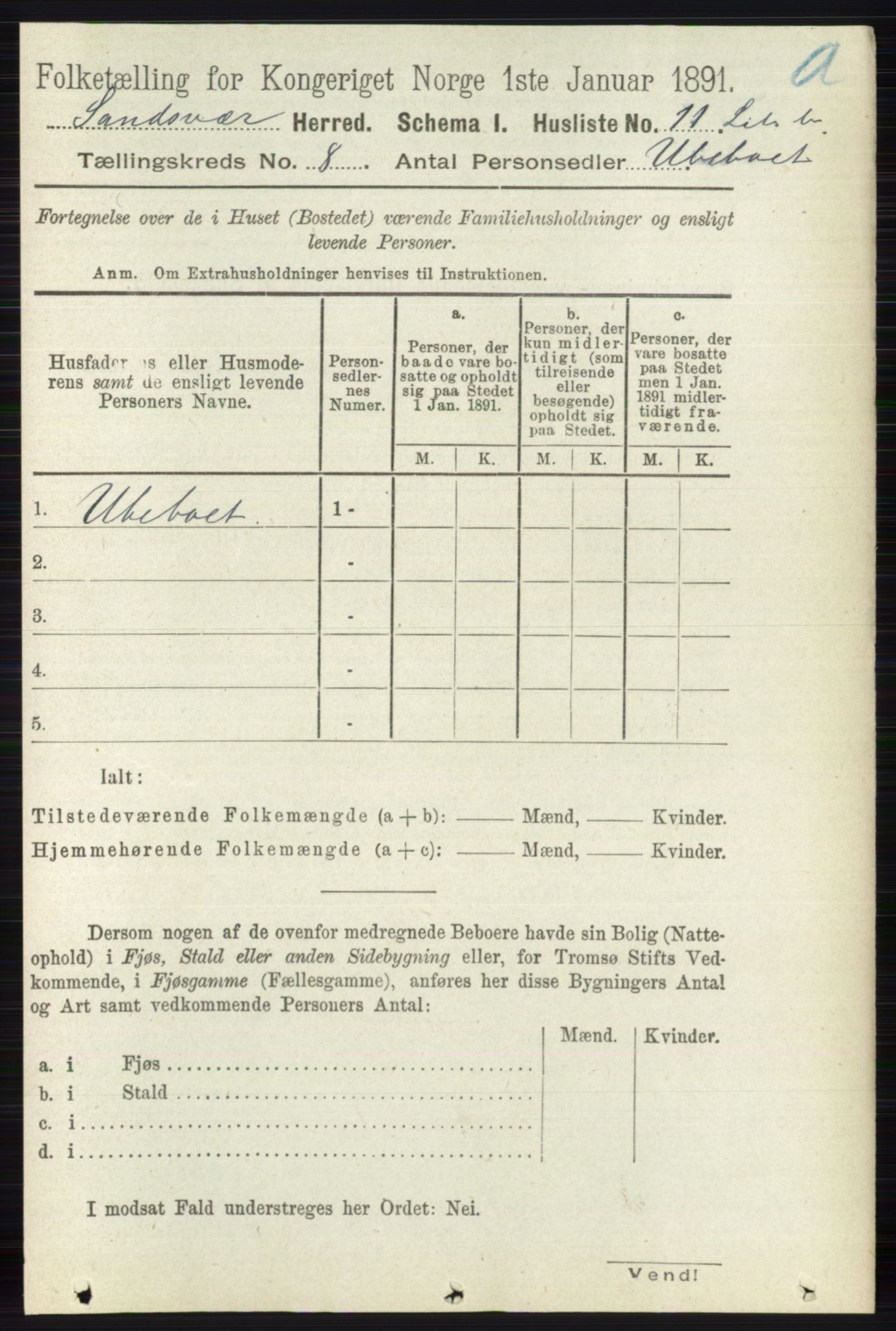 RA, 1891 census for 0629 Sandsvær, 1891, p. 4279