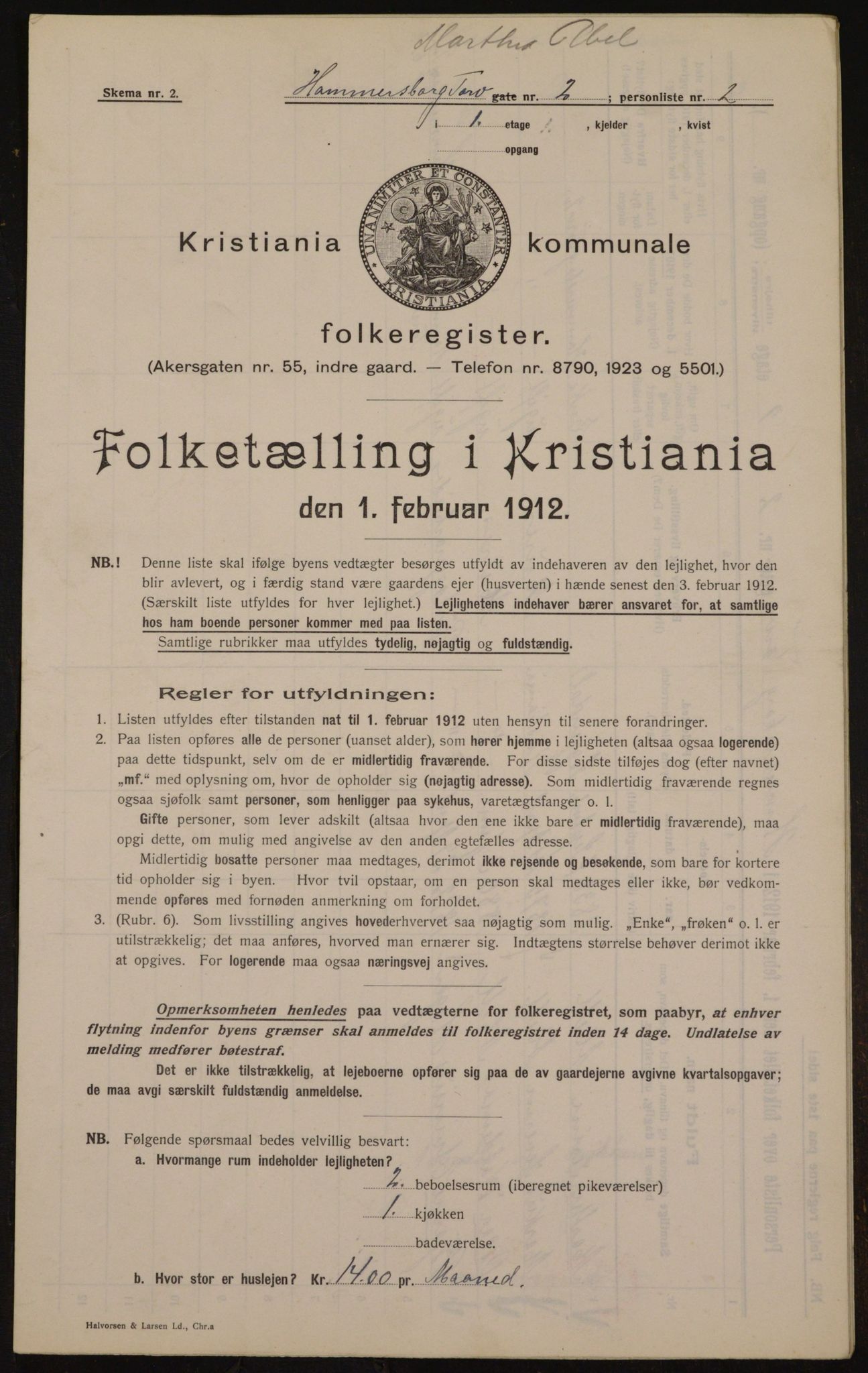 OBA, Municipal Census 1912 for Kristiania, 1912, p. 34364