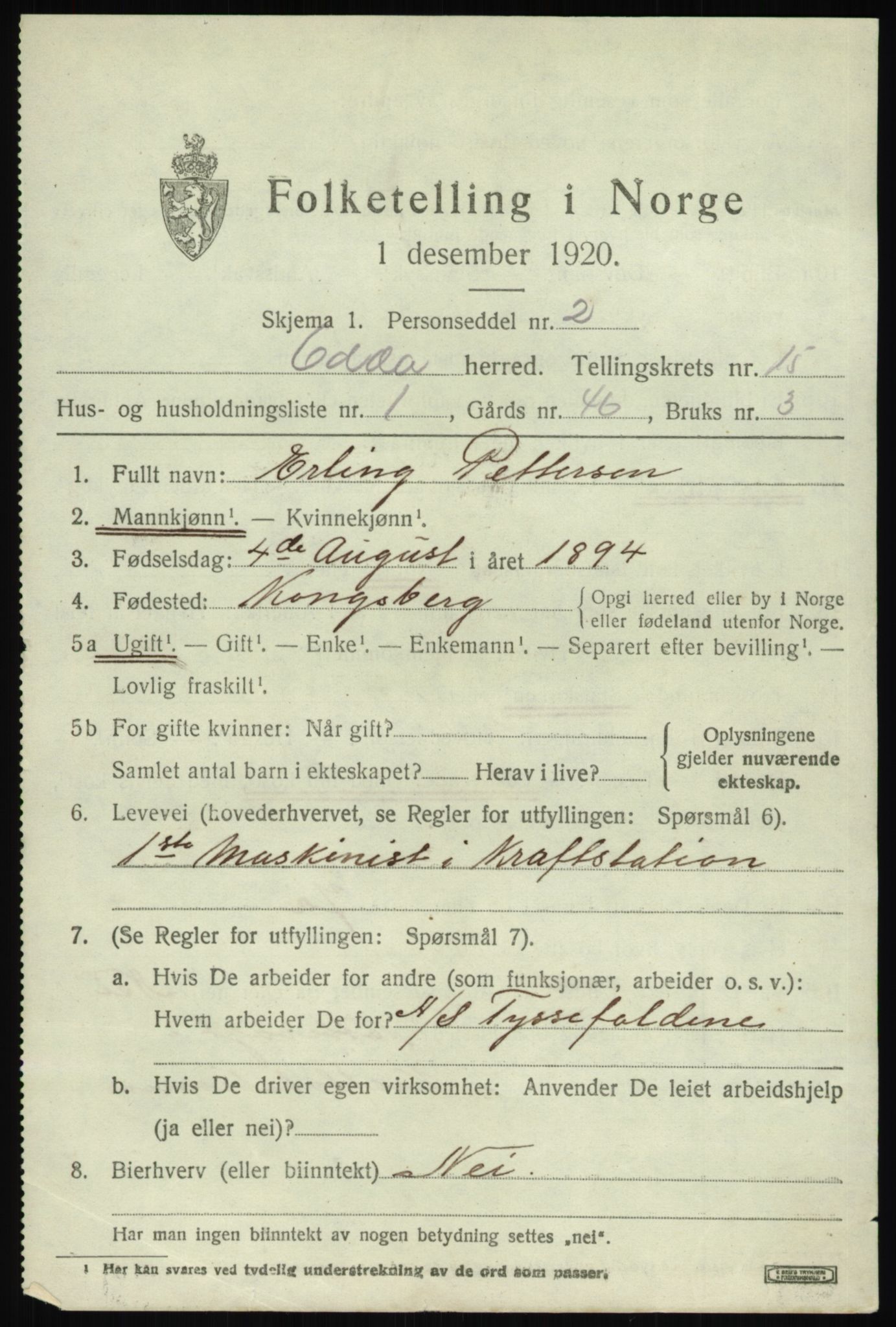 SAB, 1920 census for Odda, 1920, p. 13021