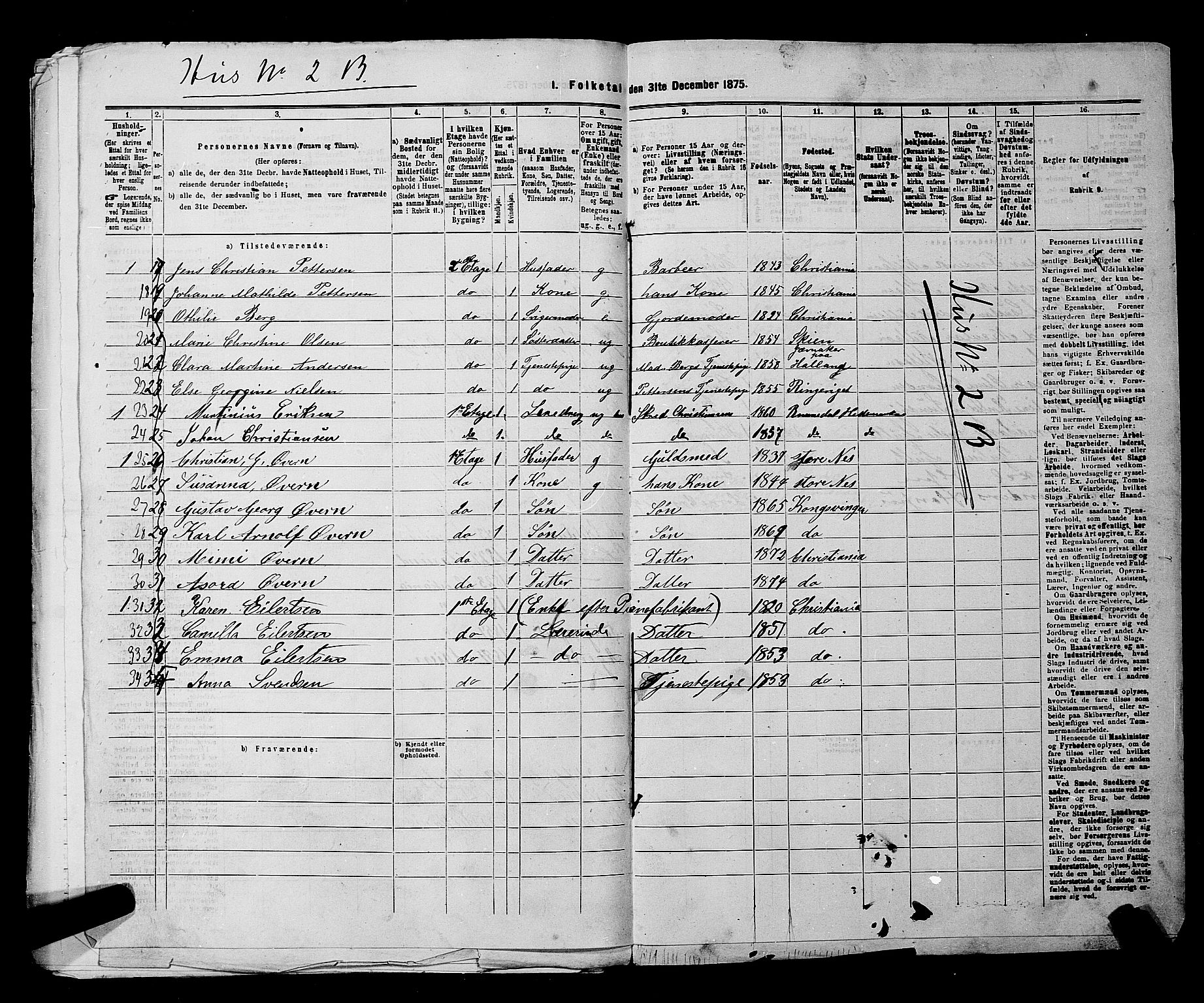 RA, 1875 census for 0301 Kristiania, 1875, p. 886