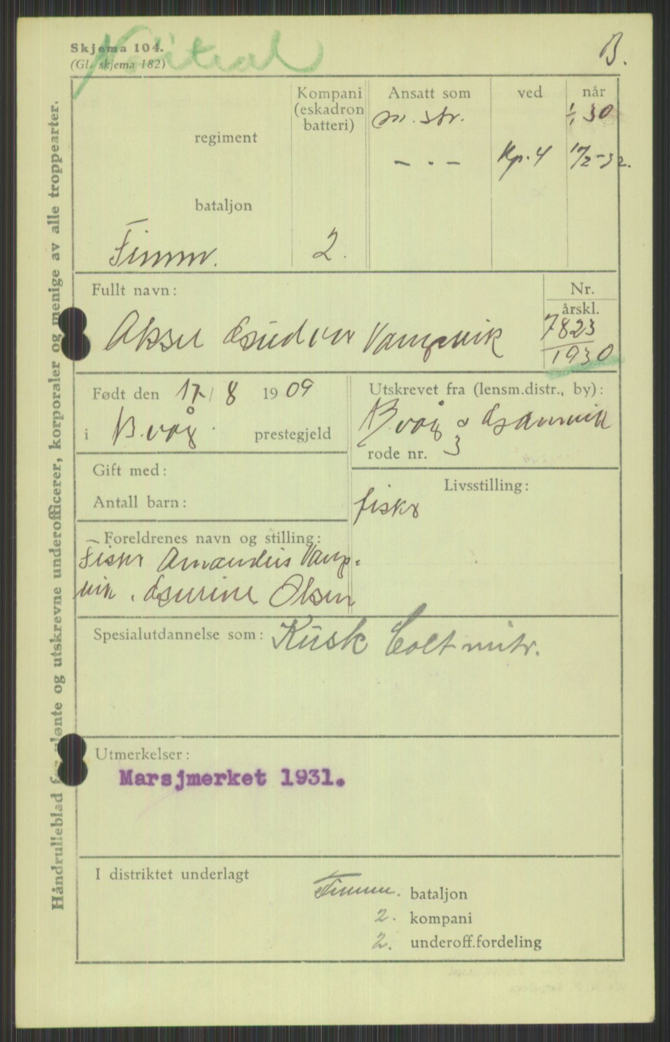 Forsvaret, Varanger bataljon, AV/RA-RAFA-2258/1/D/L0440: Rulleblad for fødte 1892-1912, 1892-1912, p. 1031