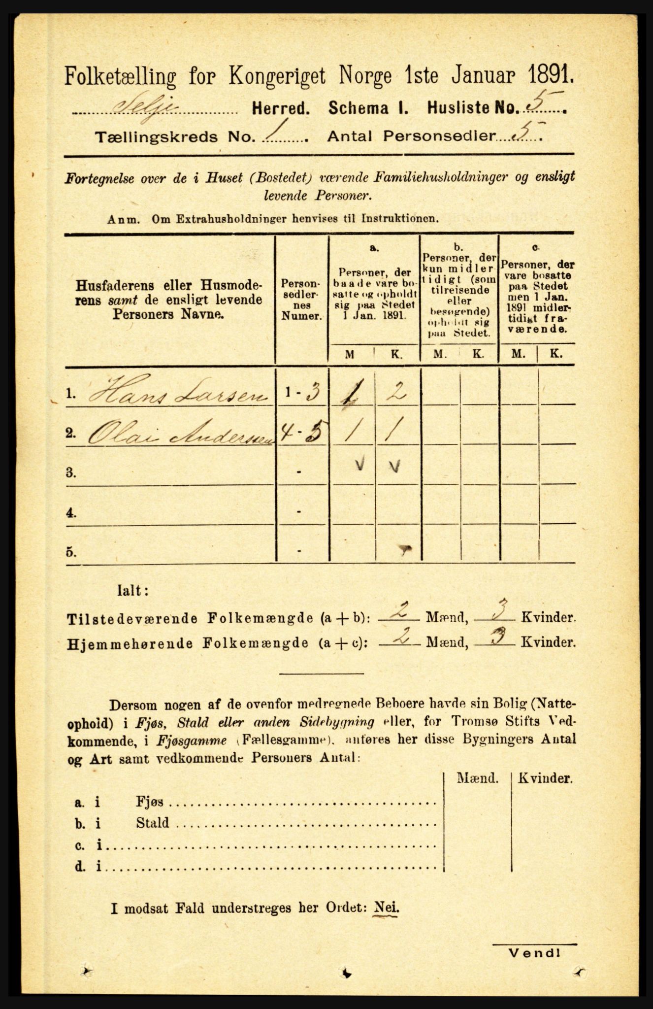 RA, 1891 census for 1441 Selje, 1891, p. 44