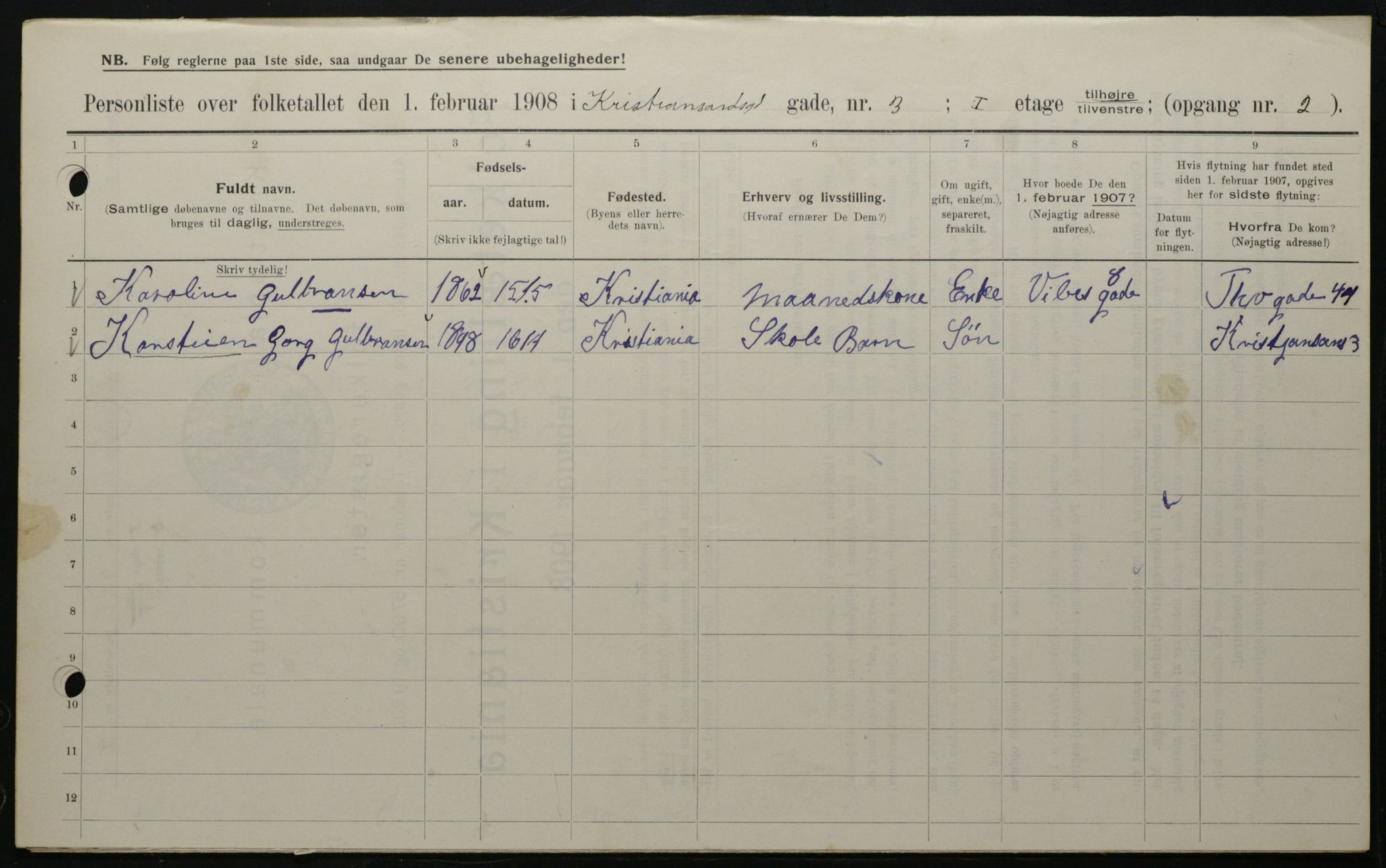 OBA, Municipal Census 1908 for Kristiania, 1908, p. 48591
