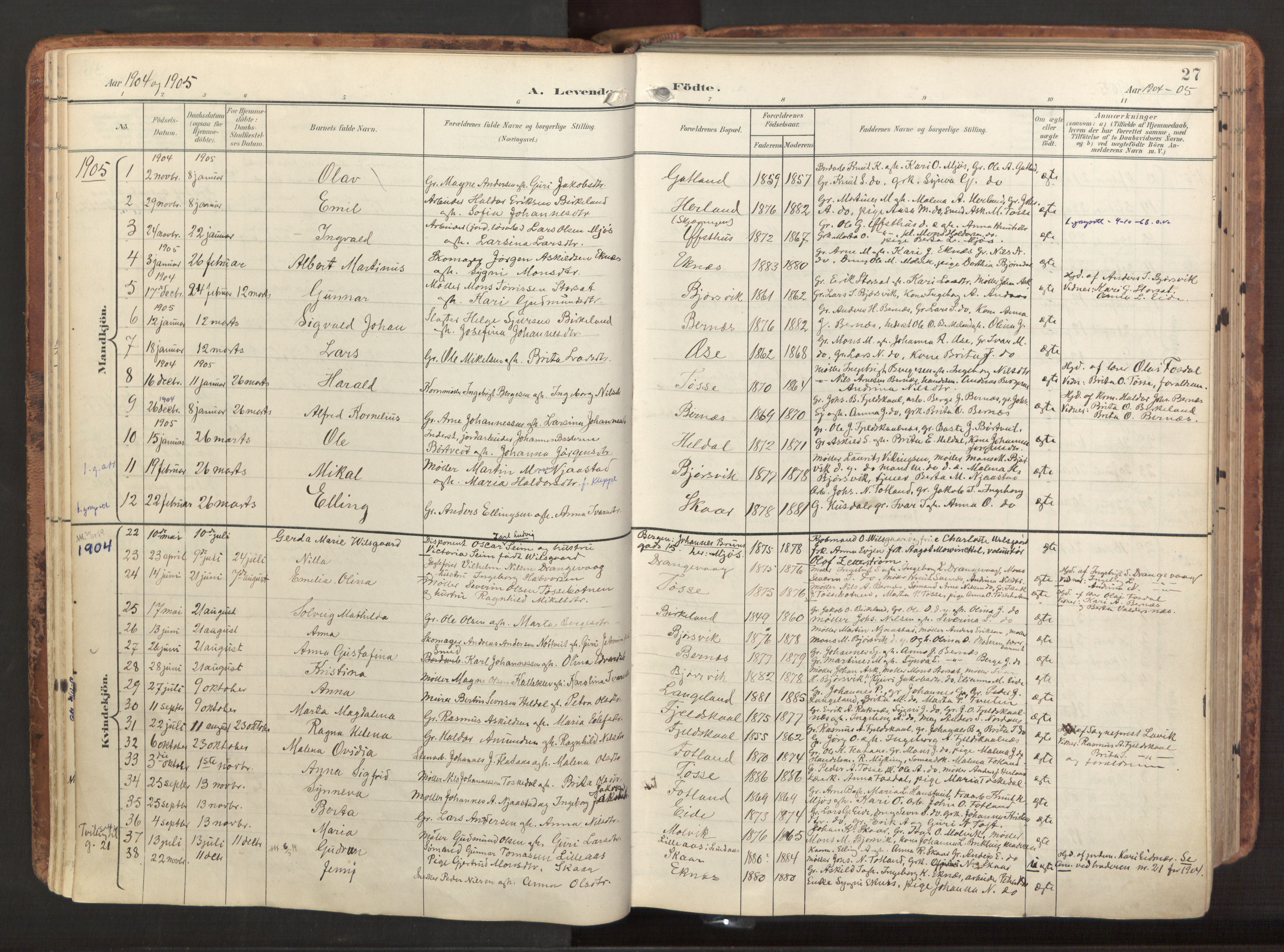 Hosanger sokneprestembete, AV/SAB-A-75801/H/Haa: Parish register (official) no. B 2, 1897-1923, p. 27