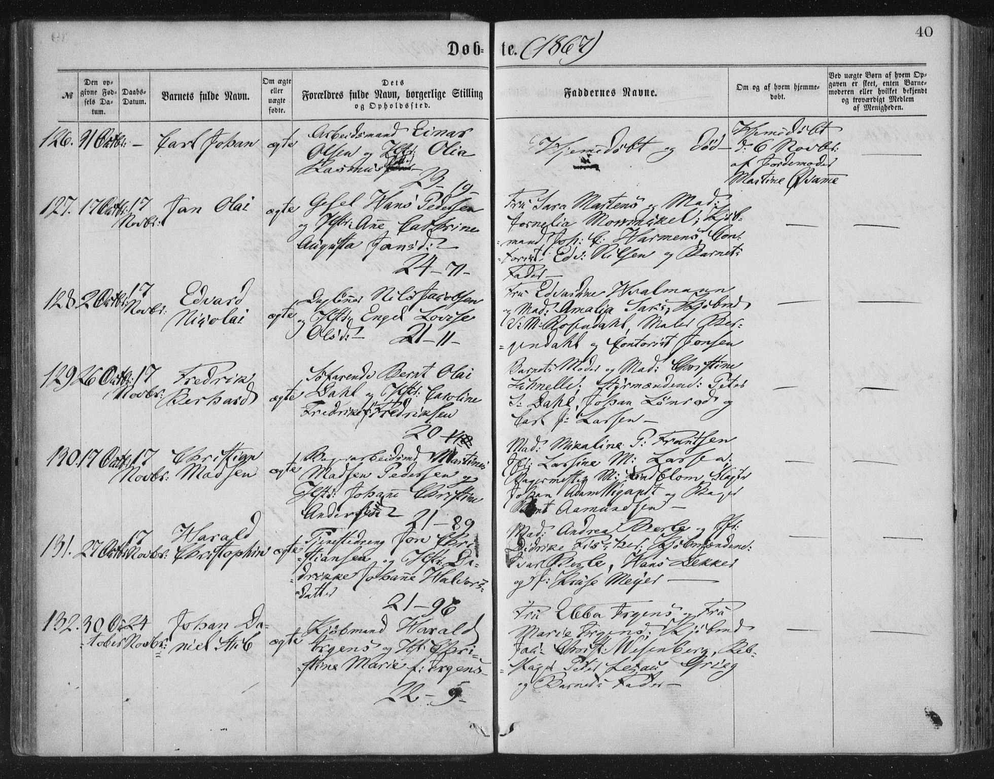 Korskirken sokneprestembete, AV/SAB-A-76101/H/Haa/L0019: Parish register (official) no. B 5, 1866-1871, p. 40