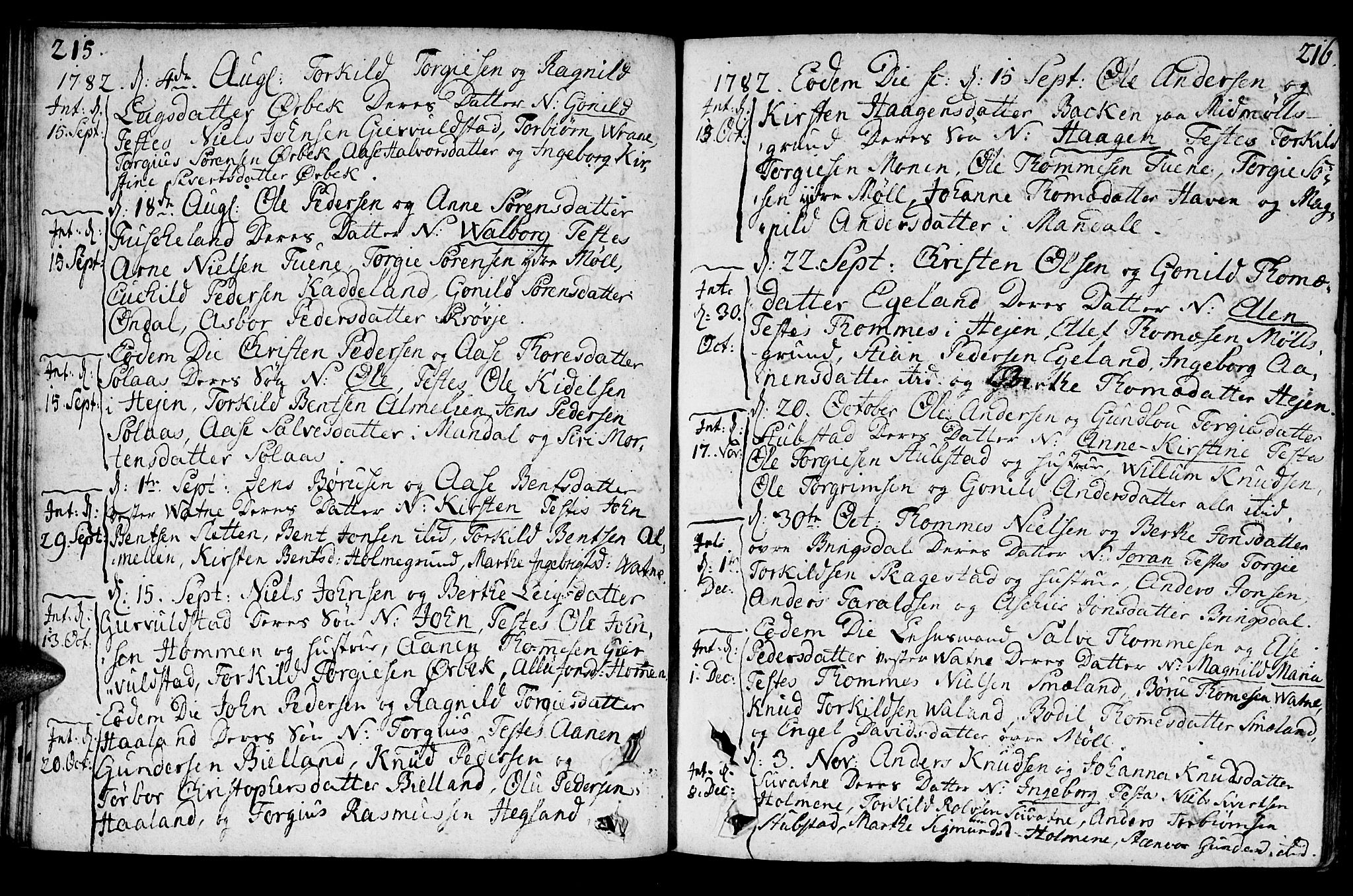 Holum sokneprestkontor, AV/SAK-1111-0022/F/Fa/Faa/L0003: Parish register (official) no. A 3, 1780-1821, p. 215-216