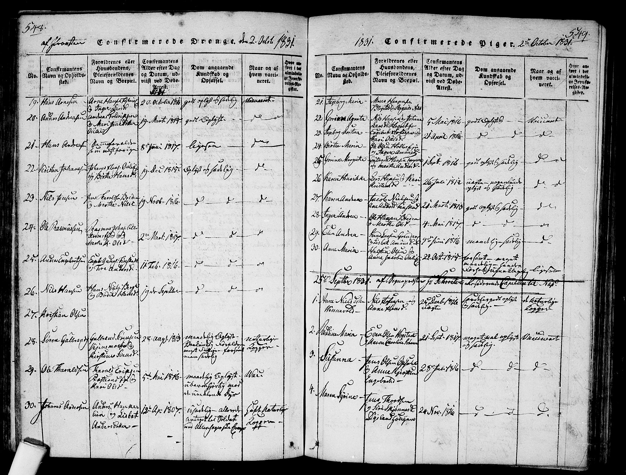 Nes prestekontor Kirkebøker, AV/SAO-A-10410/G/Ga/L0001: Parish register (copy) no. I 1, 1815-1835, p. 548-549