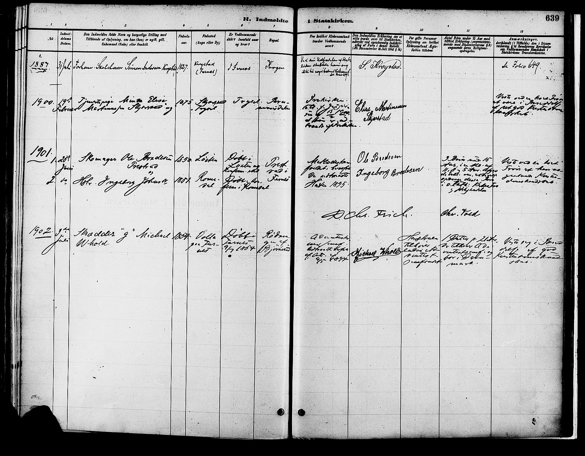 Vang prestekontor, Hedmark, SAH/PREST-008/H/Ha/Haa/L0018B: Parish register (official) no. 18B, 1880-1906, p. 639