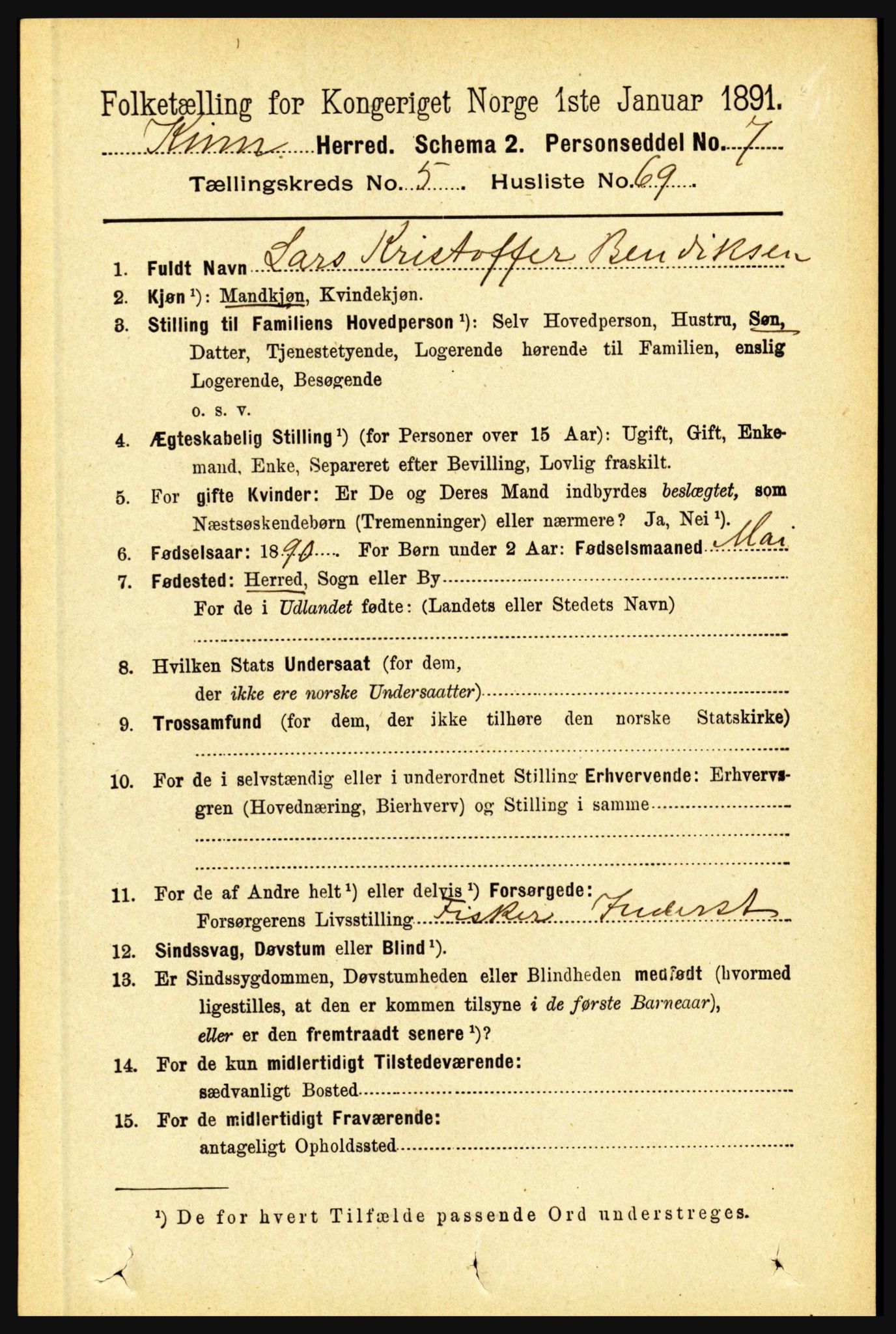 RA, 1891 census for 1437 Kinn, 1891, p. 2189