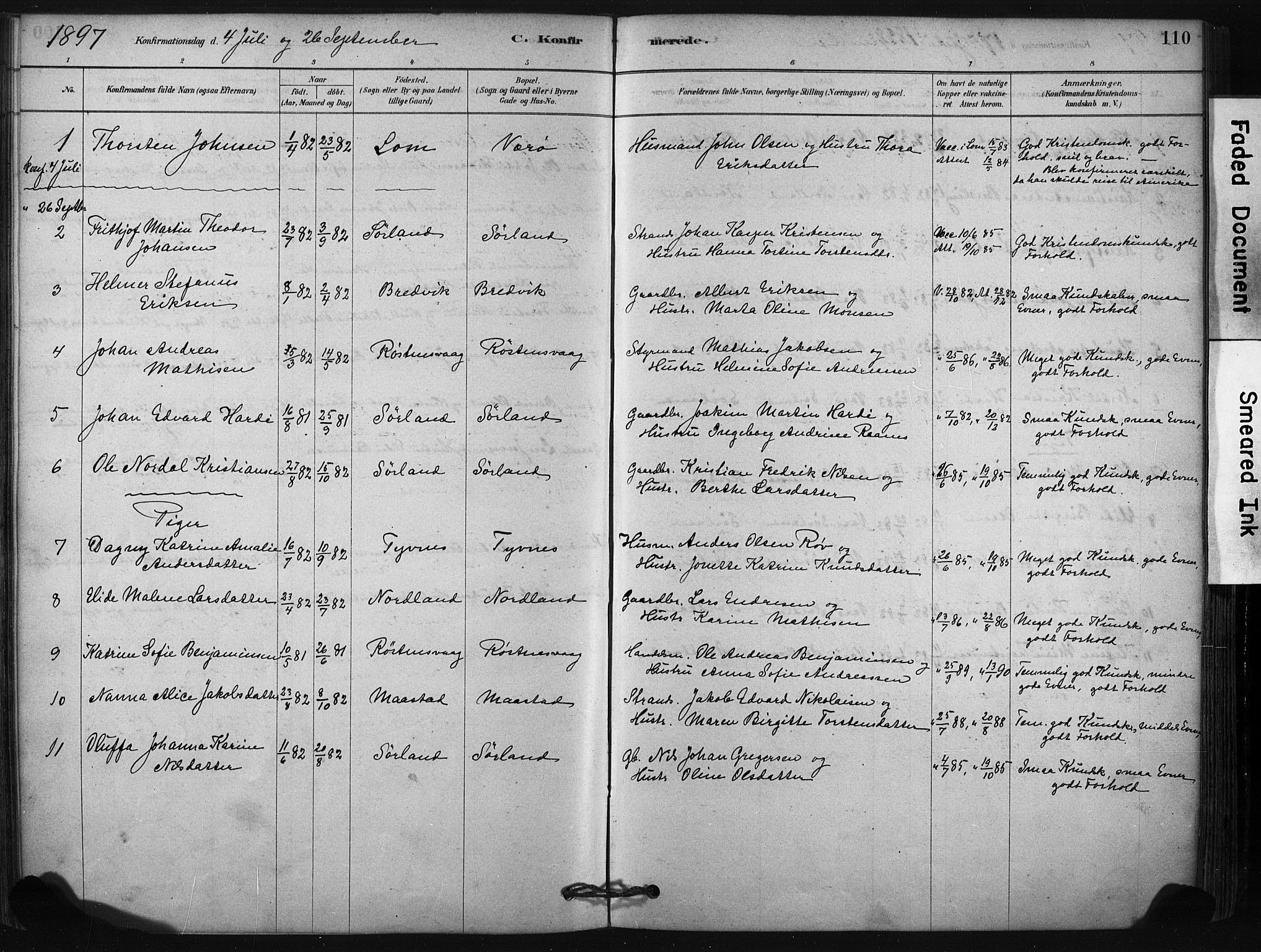 Ministerialprotokoller, klokkerbøker og fødselsregistre - Nordland, AV/SAT-A-1459/807/L0122: Parish register (official) no. 807A05, 1880-1902, p. 110