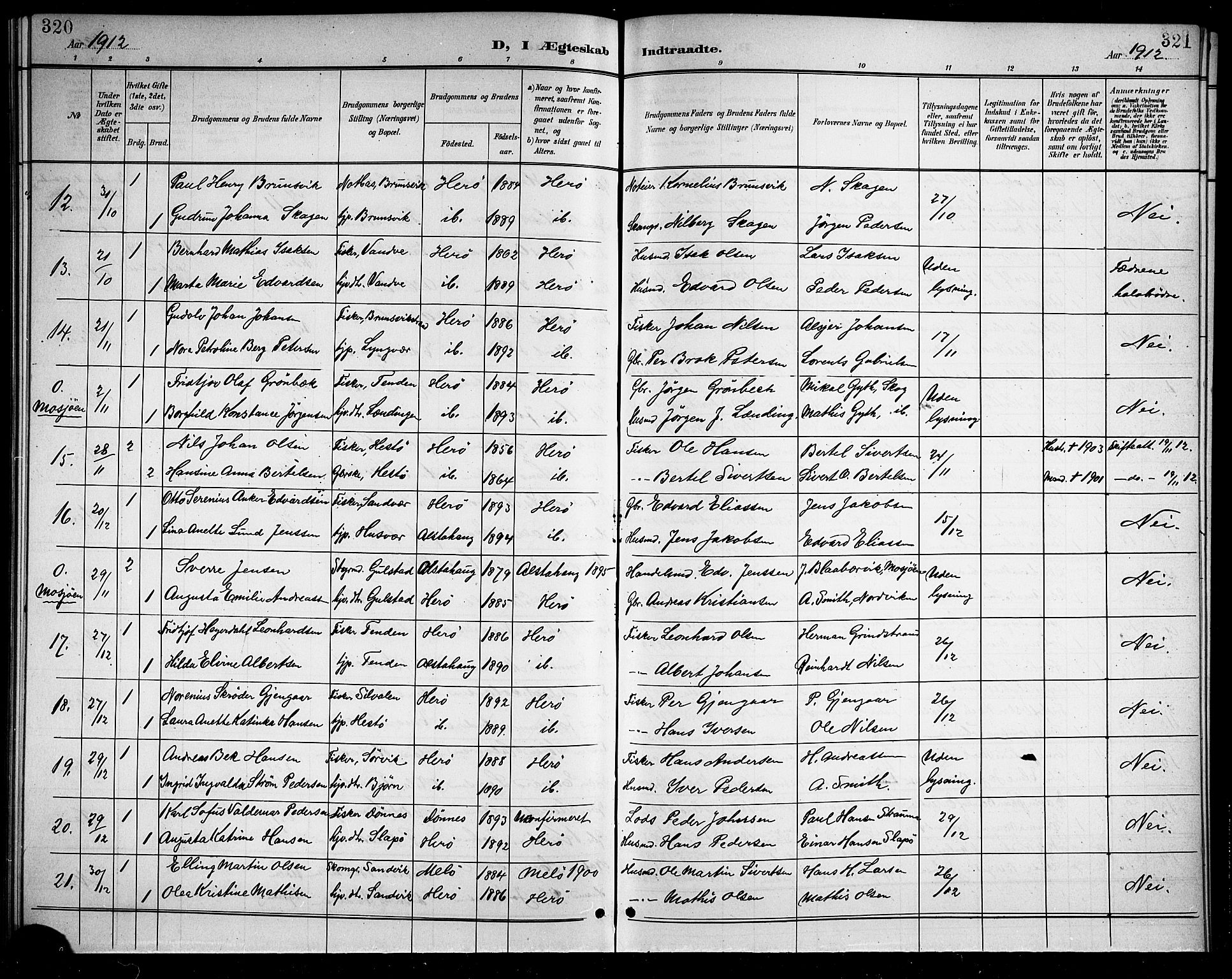 Ministerialprotokoller, klokkerbøker og fødselsregistre - Nordland, AV/SAT-A-1459/834/L0516: Parish register (copy) no. 834C06, 1902-1918, p. 320-321