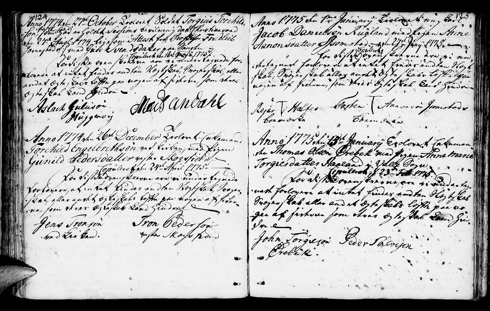 Mandal sokneprestkontor, AV/SAK-1111-0030/F/Fa/Faa/L0006: Parish register (official) no. A 6, 1755-1783, p. 124-125