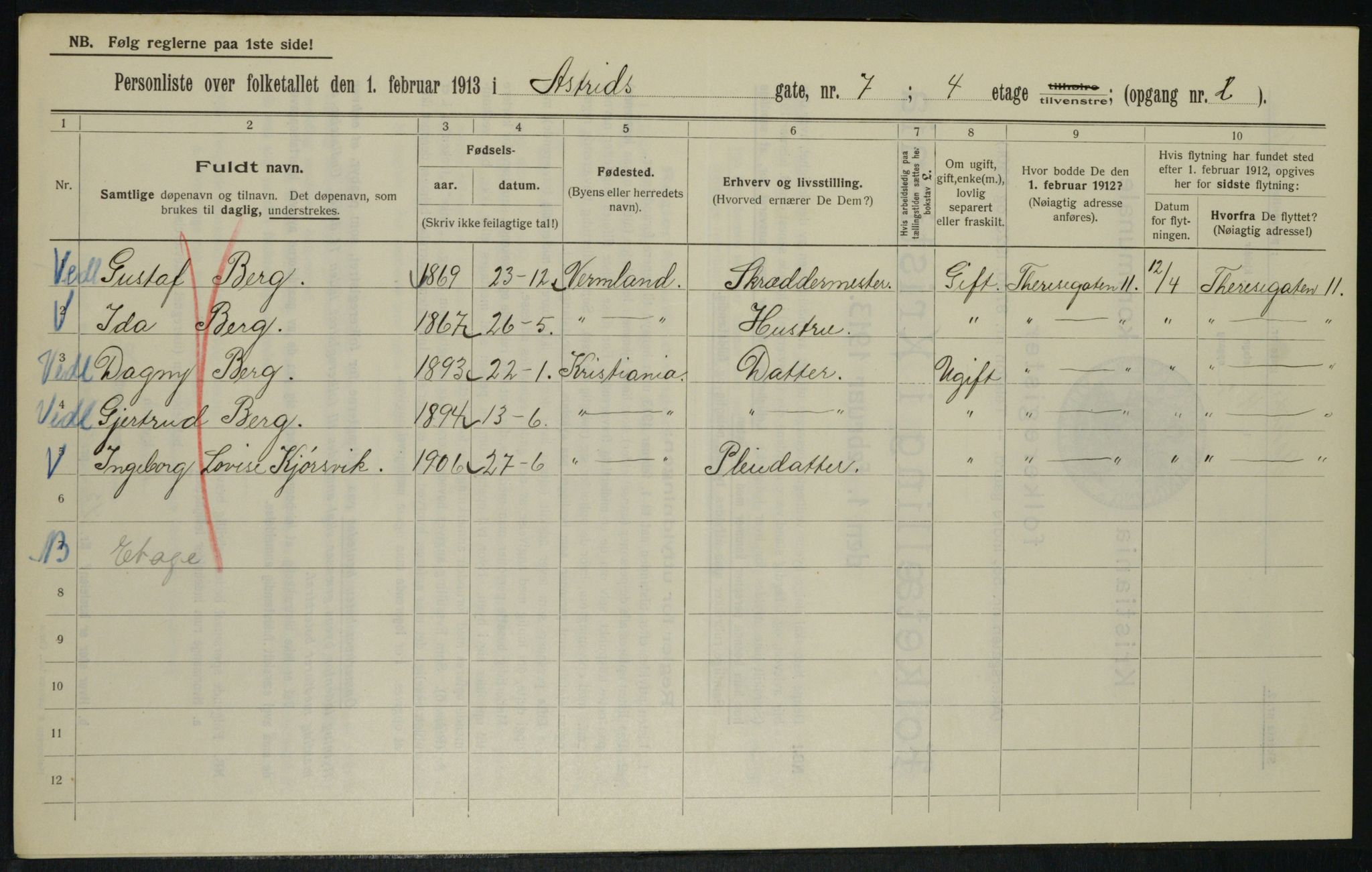 OBA, Municipal Census 1913 for Kristiania, 1913, p. 17274