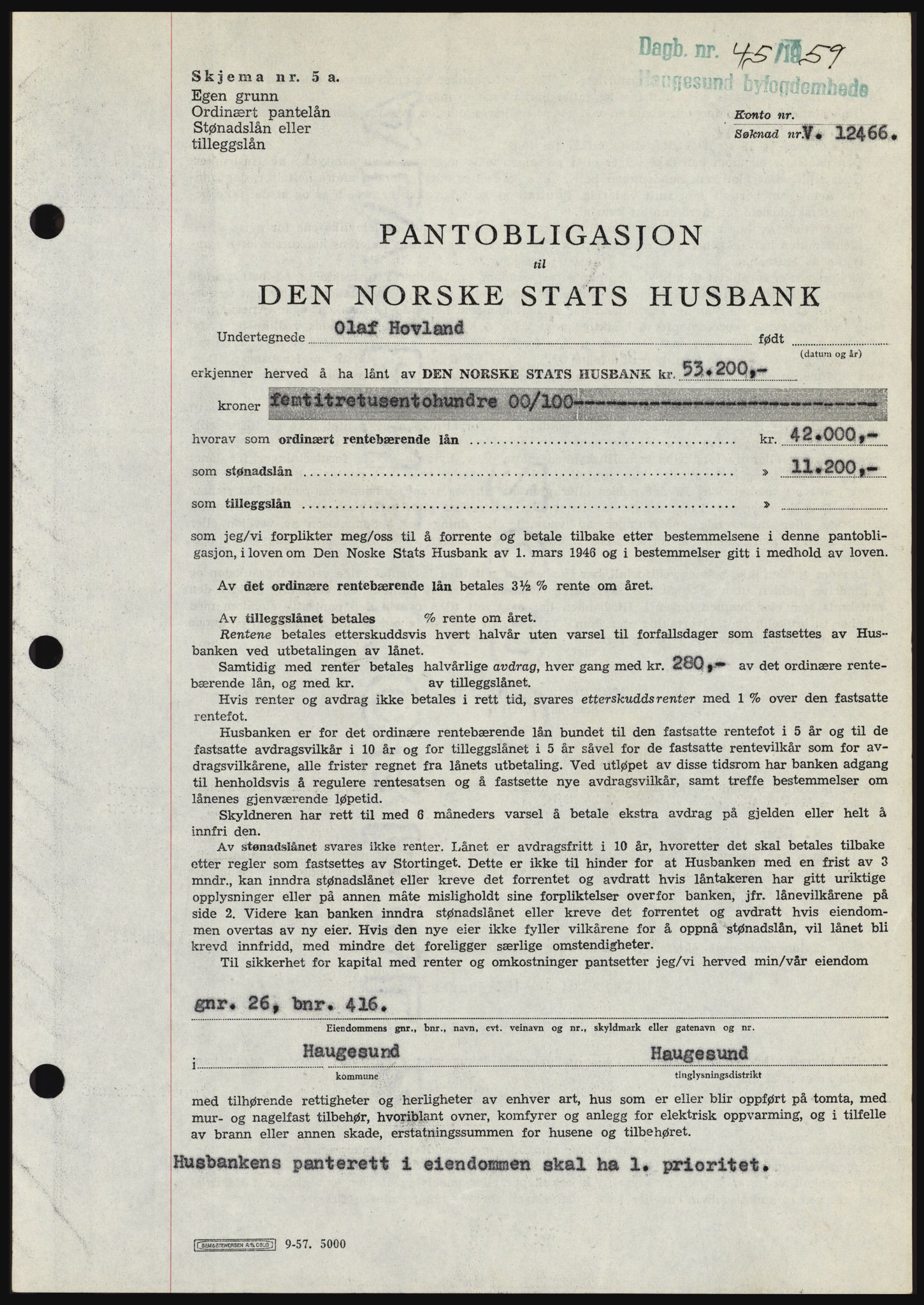 Haugesund tingrett, SAST/A-101415/01/II/IIC/L0044: Mortgage book no. B 44, 1958-1959, Diary no: : 45/1959