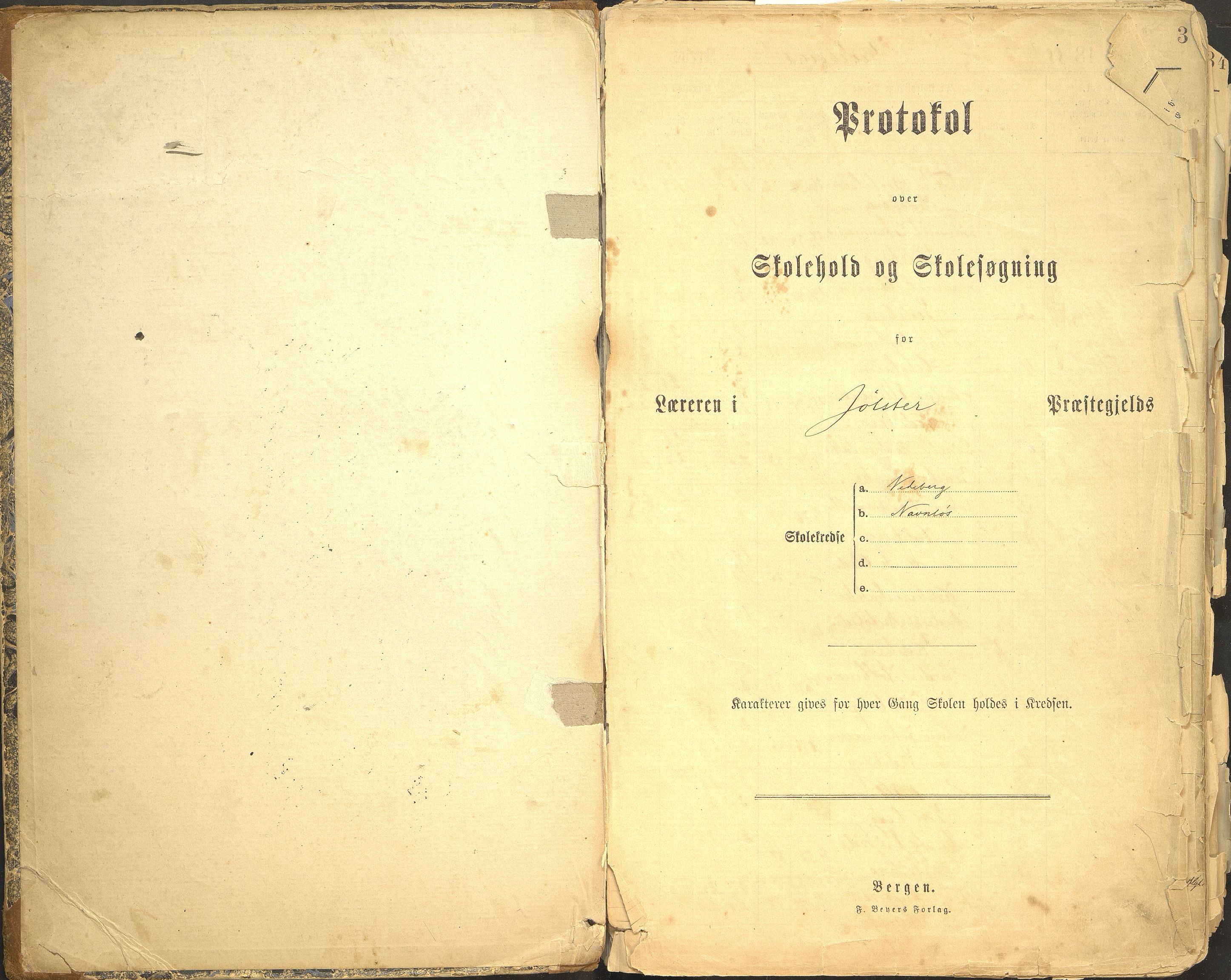 Jølster kommune. Åmot skule, VLFK/K-14310.520.13/542/L0001: skuleprotokoll for Veiteberg skule, Navnløs skule og Aamot skule, 1888-1912