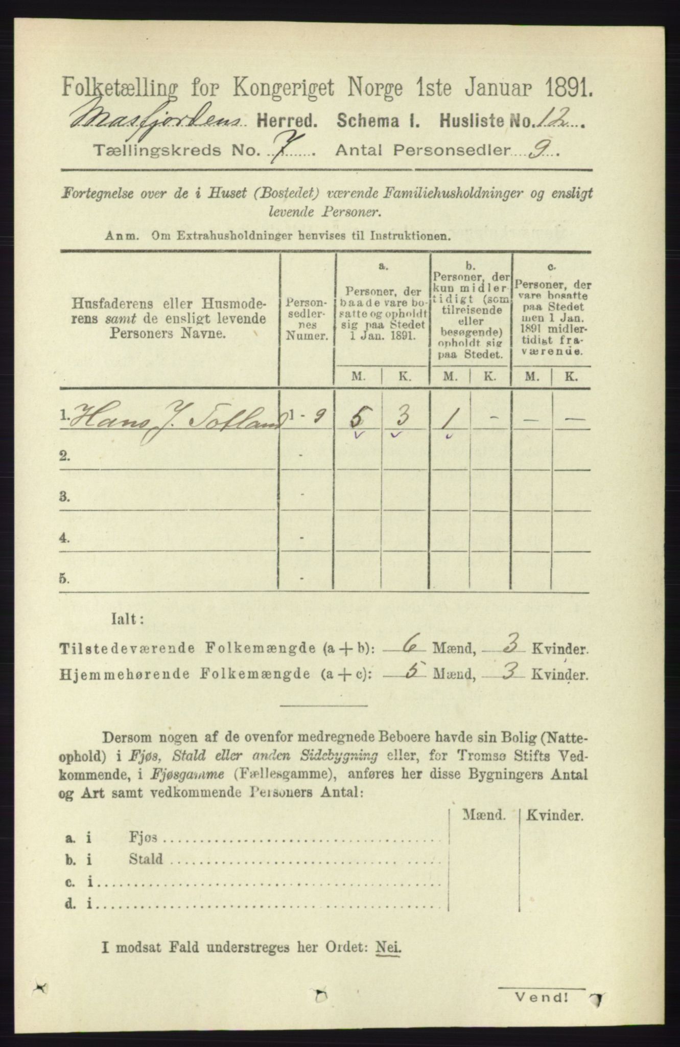 RA, 1891 census for 1266 Masfjorden, 1891, p. 1147