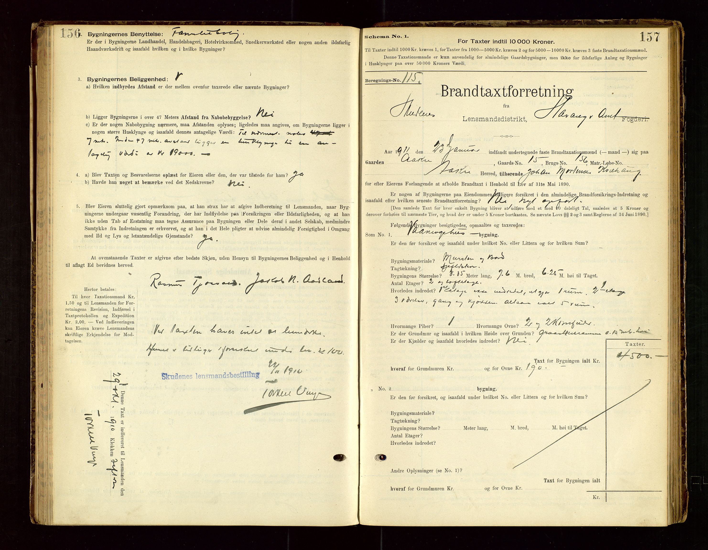 Skudenes lensmannskontor, SAST/A-100444/Gob/L0001: "Brandtaxationsprotokoll", 1895-1924, p. 156-157