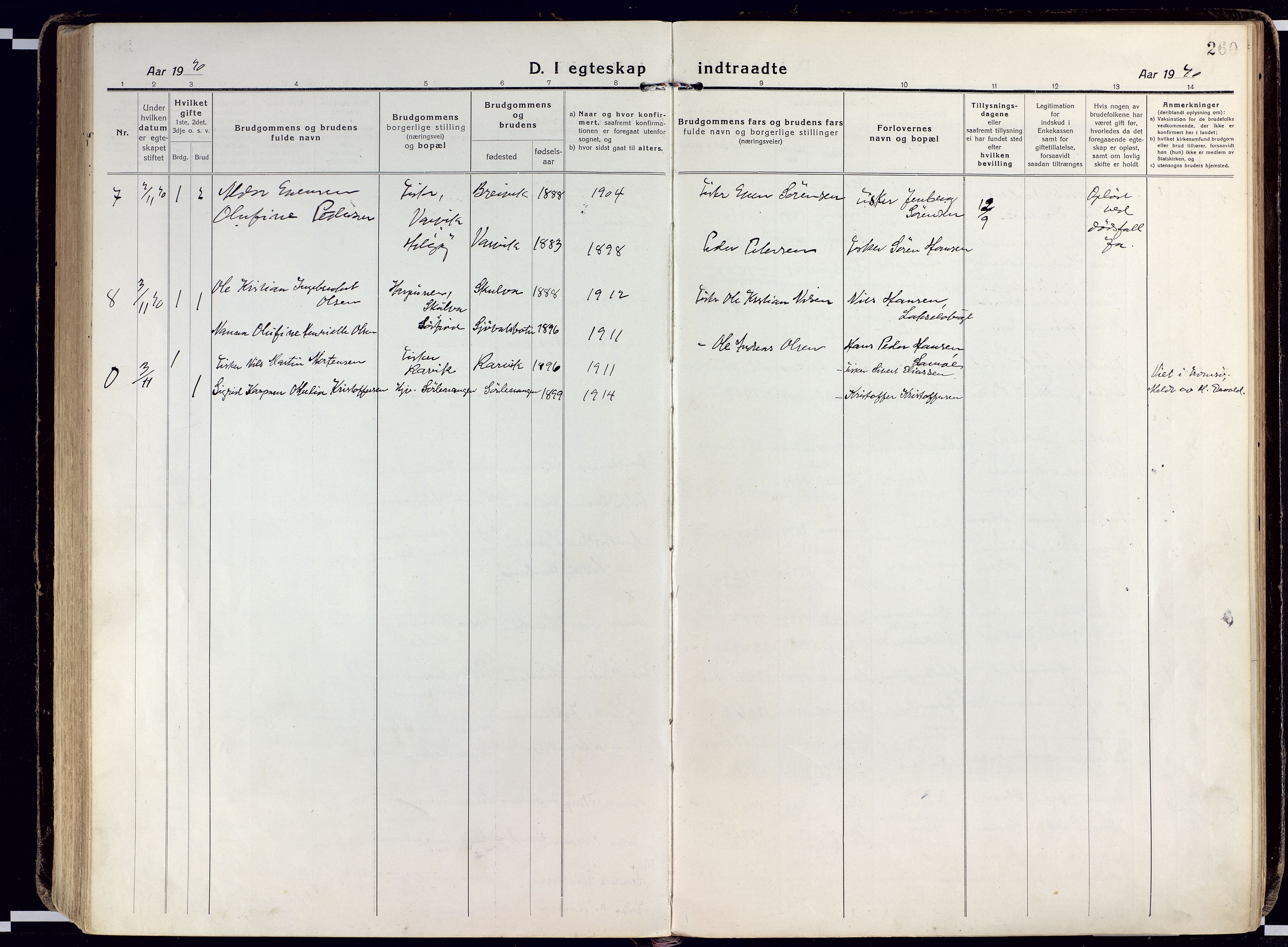 Karlsøy sokneprestembete, AV/SATØ-S-1299/H/Ha/Haa/L0015kirke: Parish register (official) no. 15, 1918-1929, p. 260