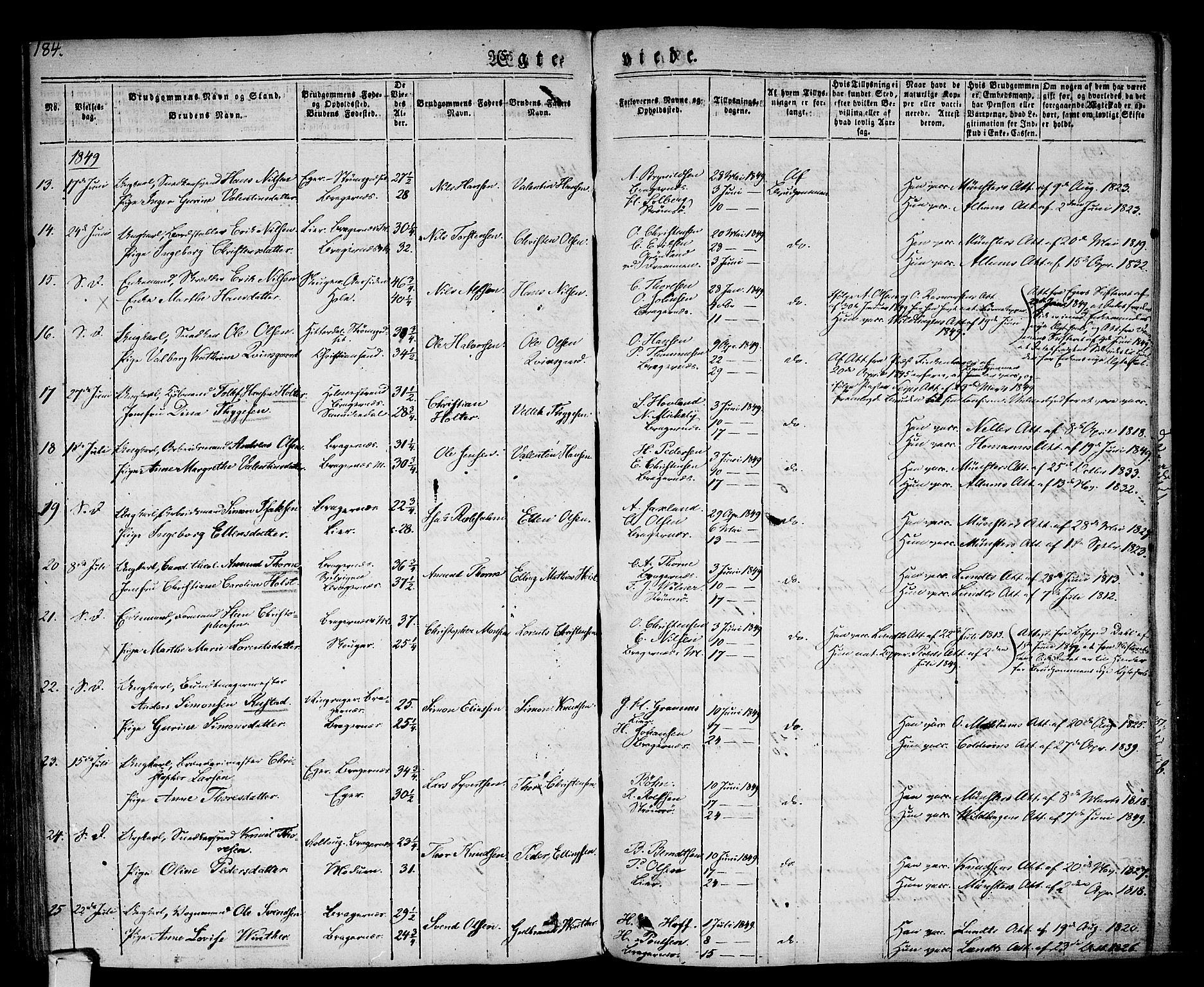 Bragernes kirkebøker, AV/SAKO-A-6/F/Fc/L0001: Parish register (official) no. III 1, 1830-1853, p. 184