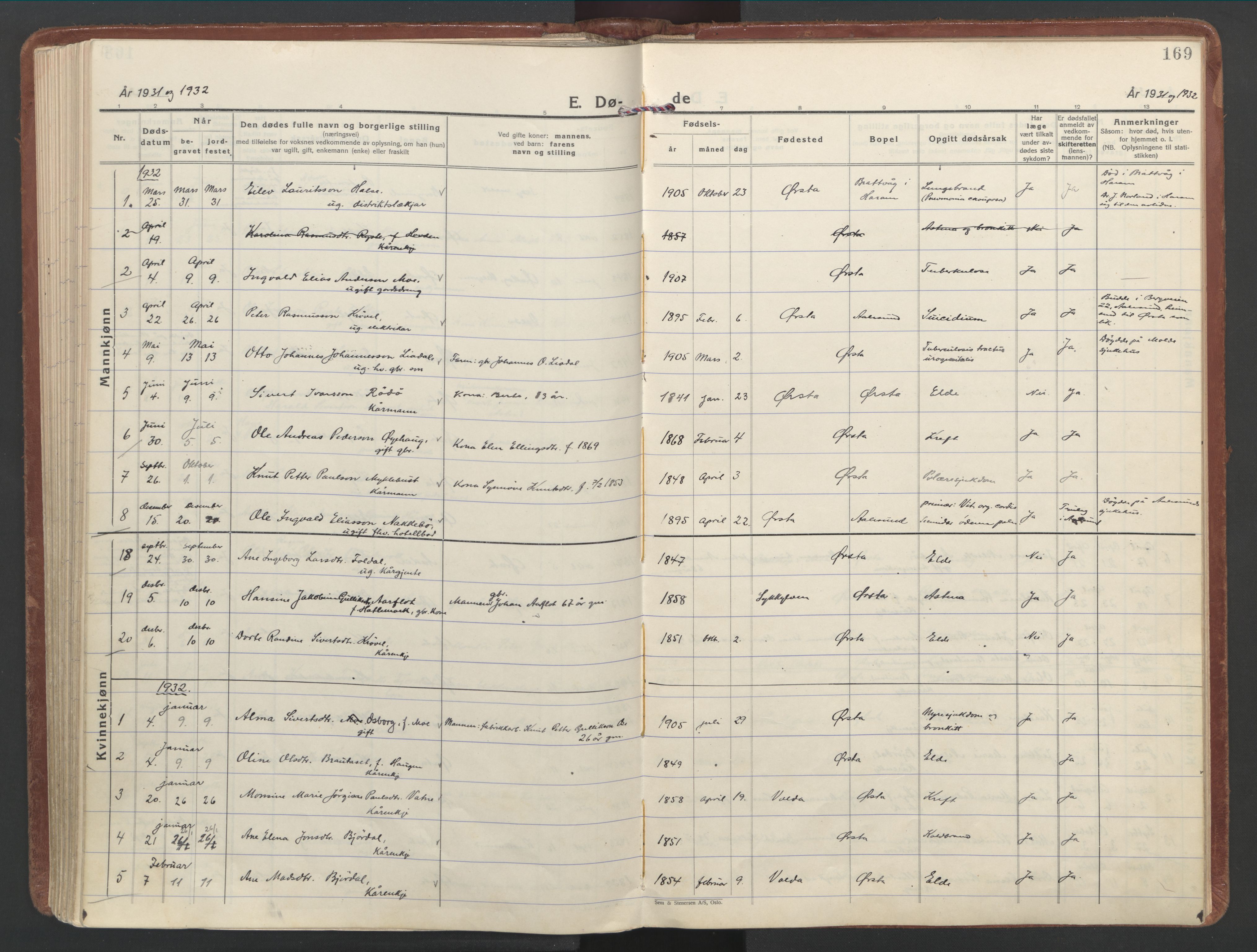 Ministerialprotokoller, klokkerbøker og fødselsregistre - Møre og Romsdal, AV/SAT-A-1454/513/L0181: Parish register (official) no. 513A08, 1930-1943, p. 169