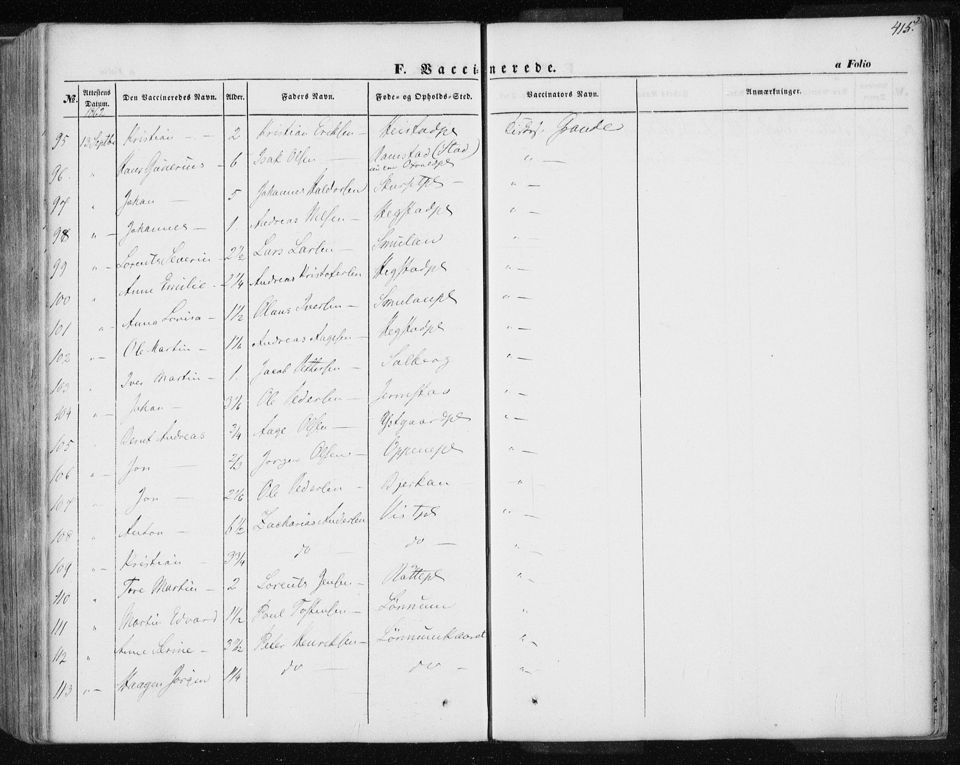 Ministerialprotokoller, klokkerbøker og fødselsregistre - Nord-Trøndelag, AV/SAT-A-1458/735/L0342: Parish register (official) no. 735A07 /1, 1849-1862, p. 415