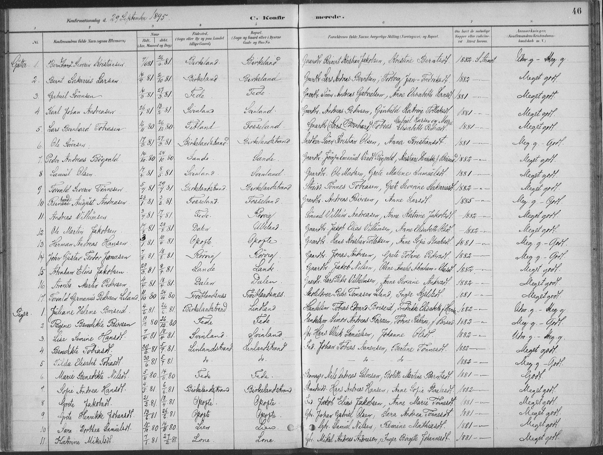 Kvinesdal sokneprestkontor, SAK/1111-0026/F/Fa/Faa/L0004: Parish register (official) no. A 4, 1882-1897, p. 46