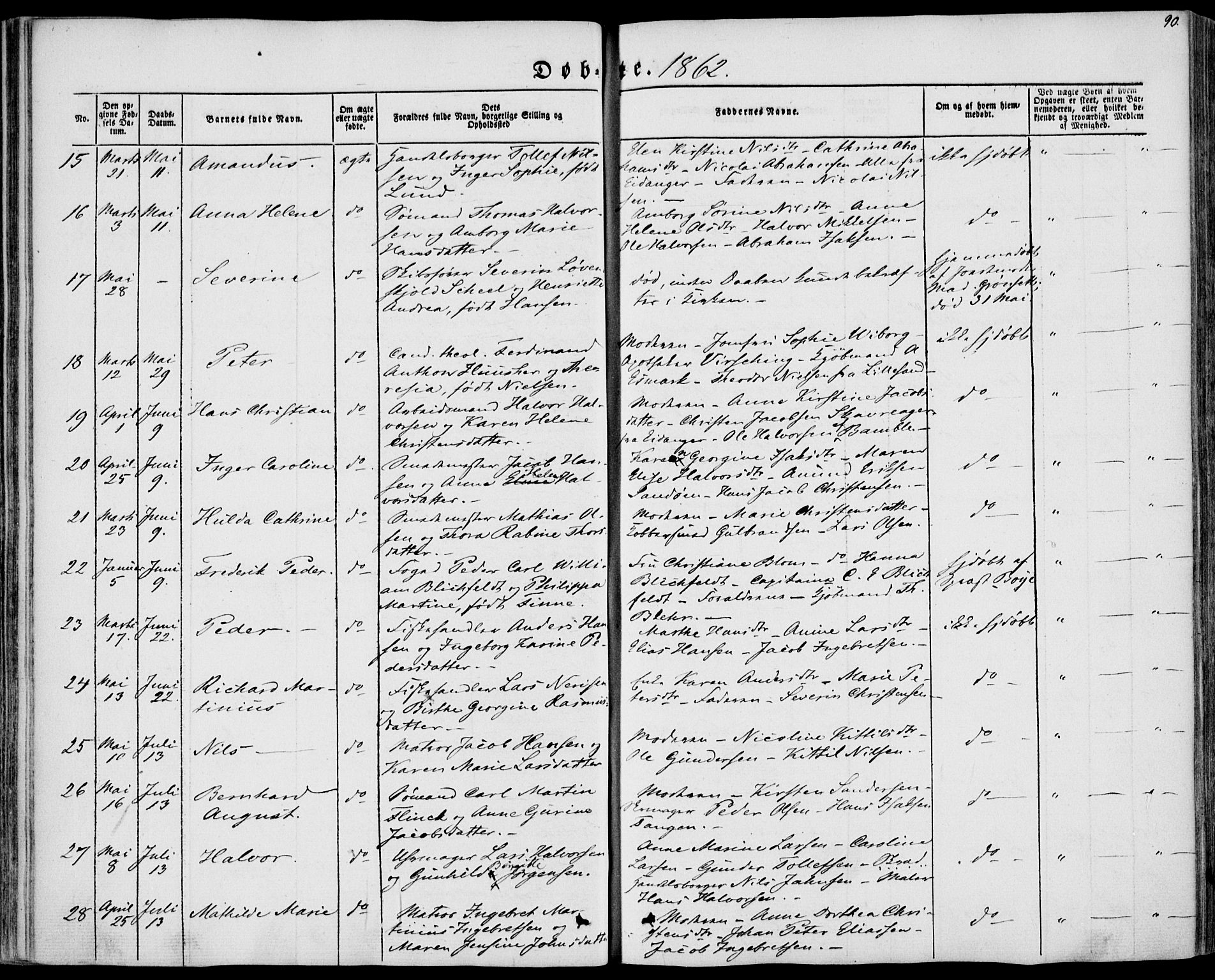 Brevik kirkebøker, AV/SAKO-A-255/F/Fa/L0005: Parish register (official) no. 5, 1847-1865, p. 90