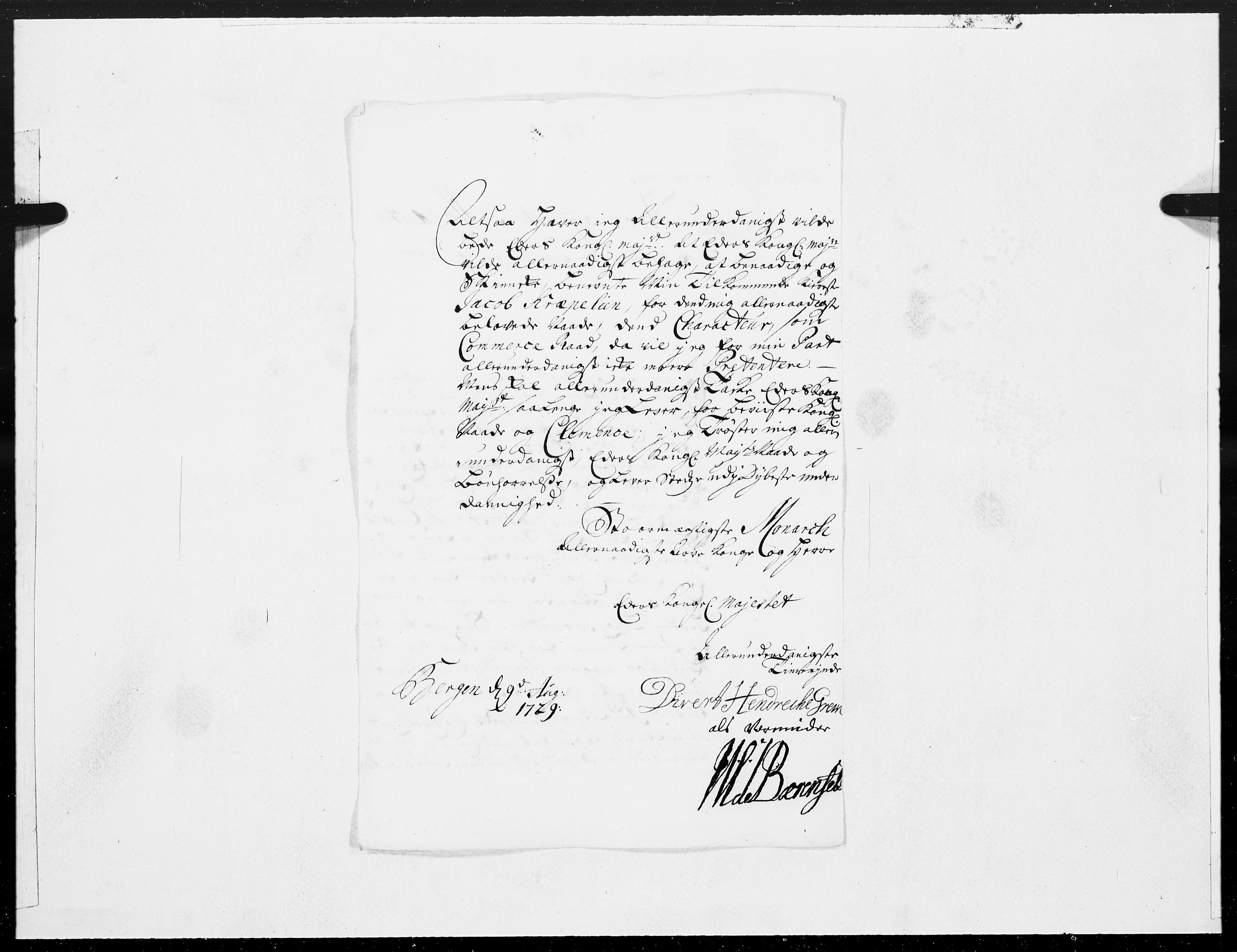 Danske Kanselli 1572-1799, RA/EA-3023/F/Fc/Fcc/Fcca/L0105: Norske innlegg 1572-1799, 1729, p. 206