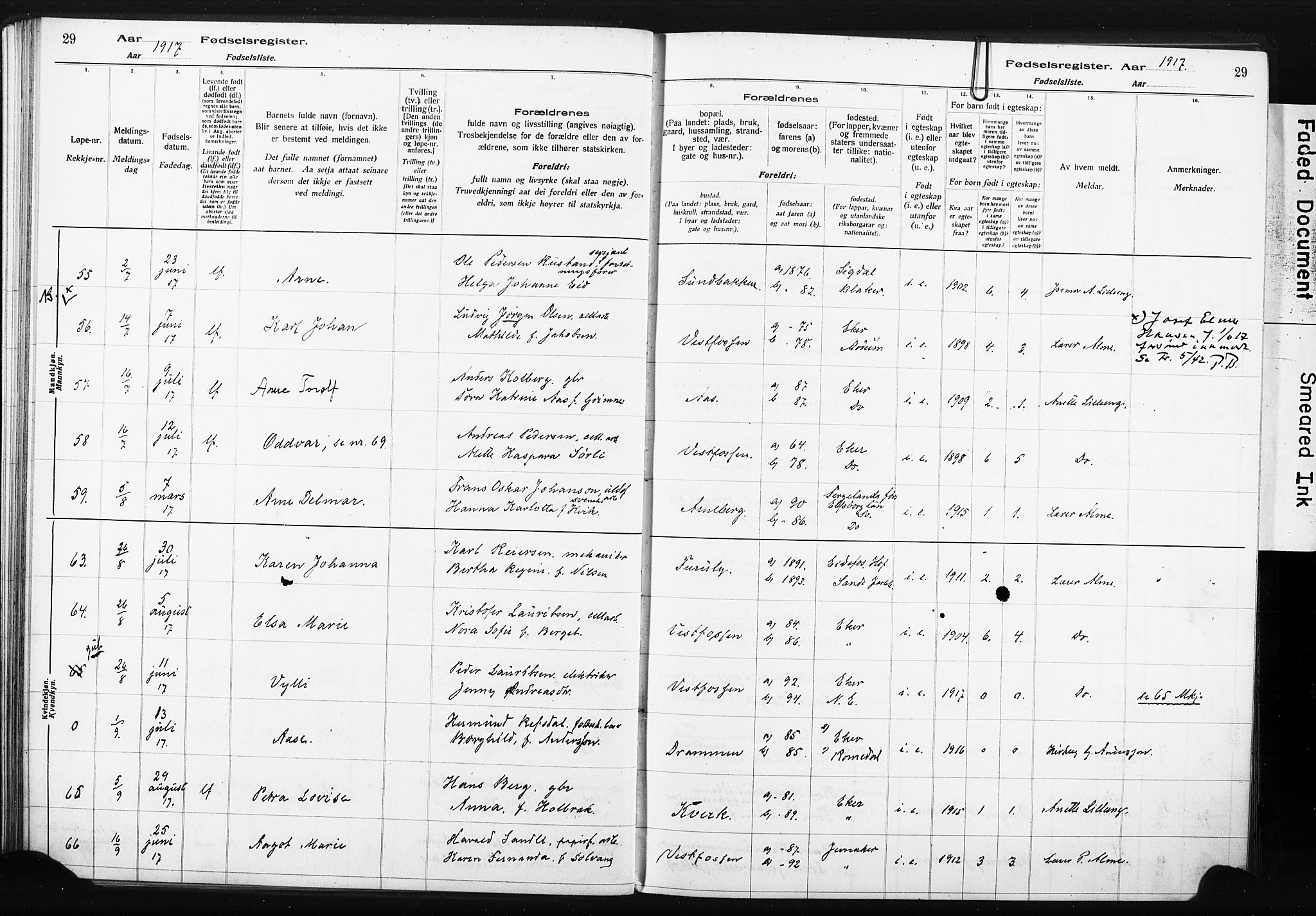 Eiker kirkebøker, AV/SAKO-A-4/J/Ja/L0001: Birth register no. I 1, 1916-1927, p. 29