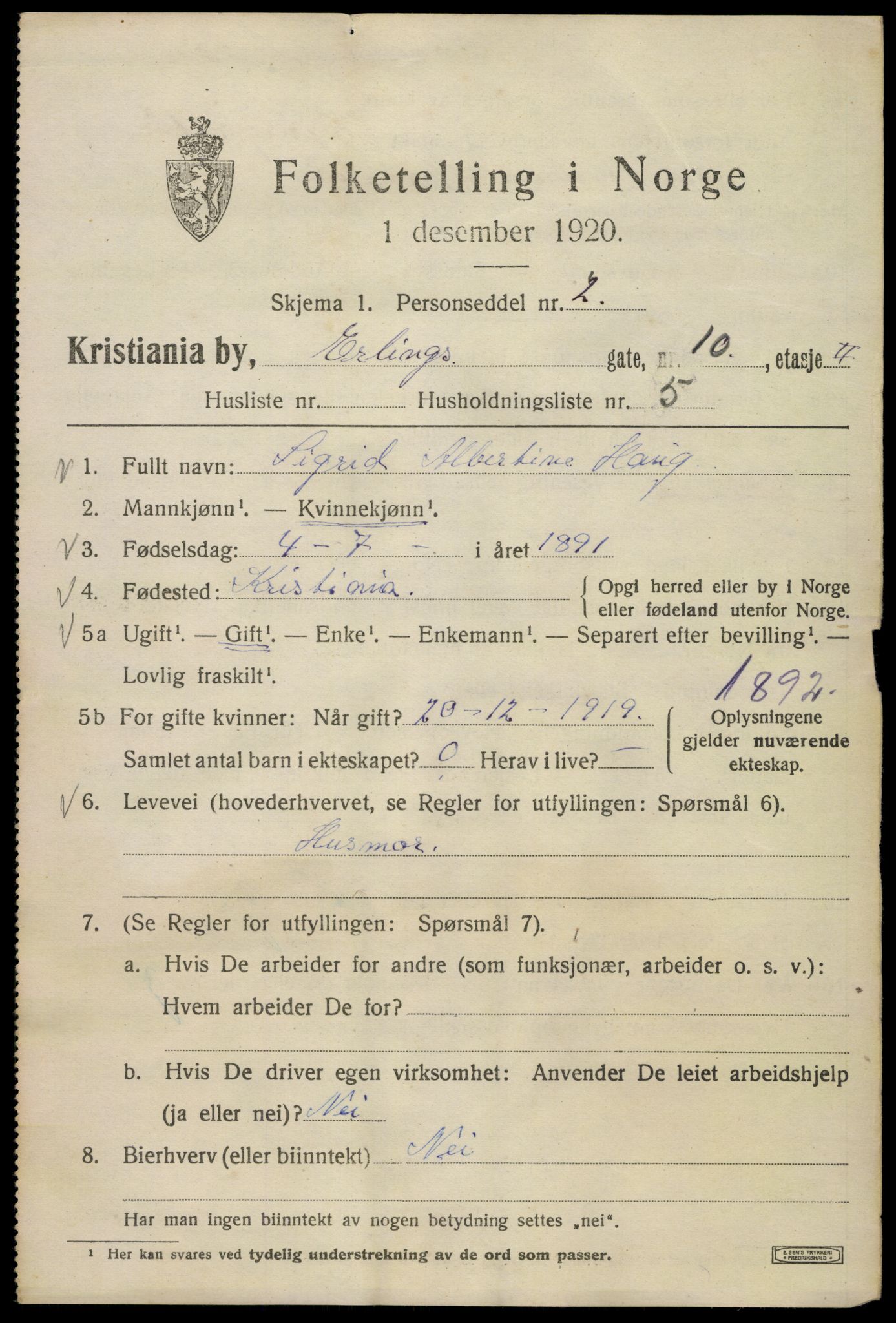 SAO, 1920 census for Kristiania, 1920, p. 223023