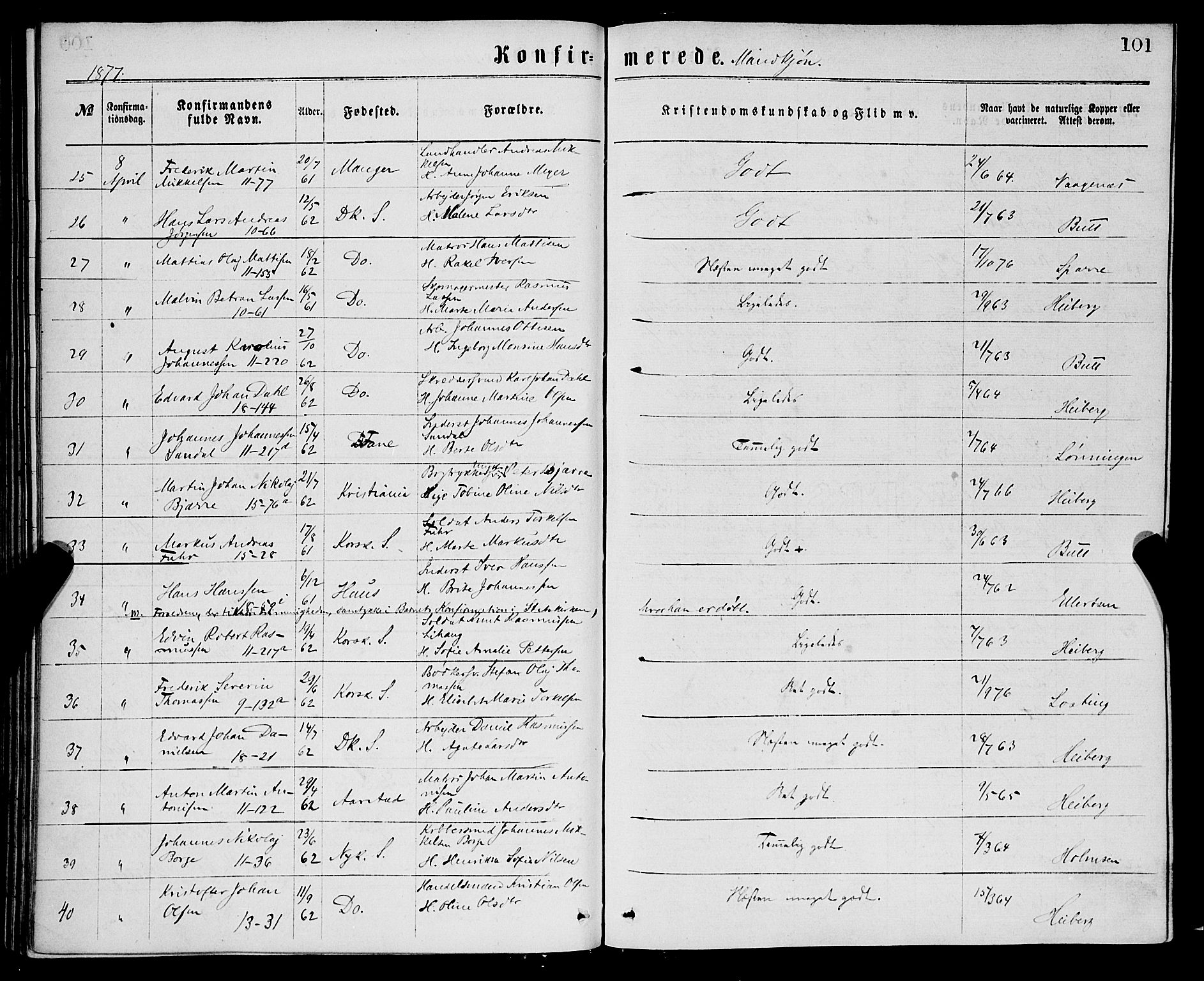 Domkirken sokneprestembete, AV/SAB-A-74801/H/Haa/L0029: Parish register (official) no. C 4, 1864-1879, p. 101