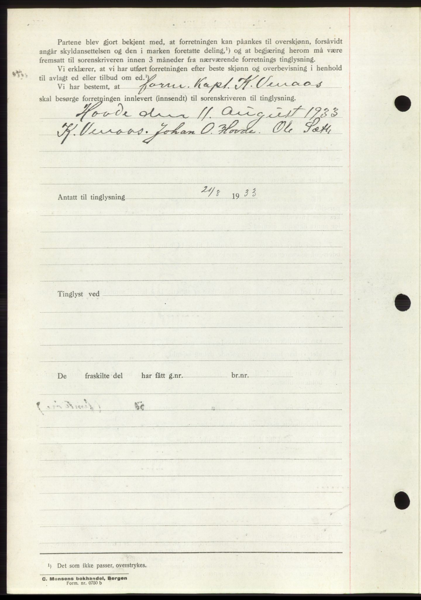 Romsdal sorenskriveri, AV/SAT-A-4149/1/2/2C/L0063: Mortgage book no. 57, 1933-1933, Deed date: 01.09.1933