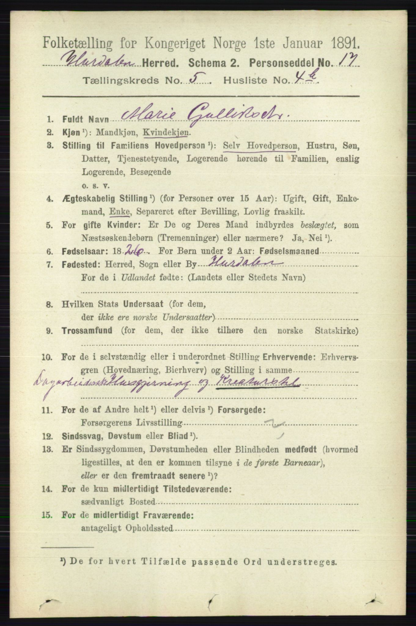 RA, 1891 census for 0239 Hurdal, 1891, p. 2056