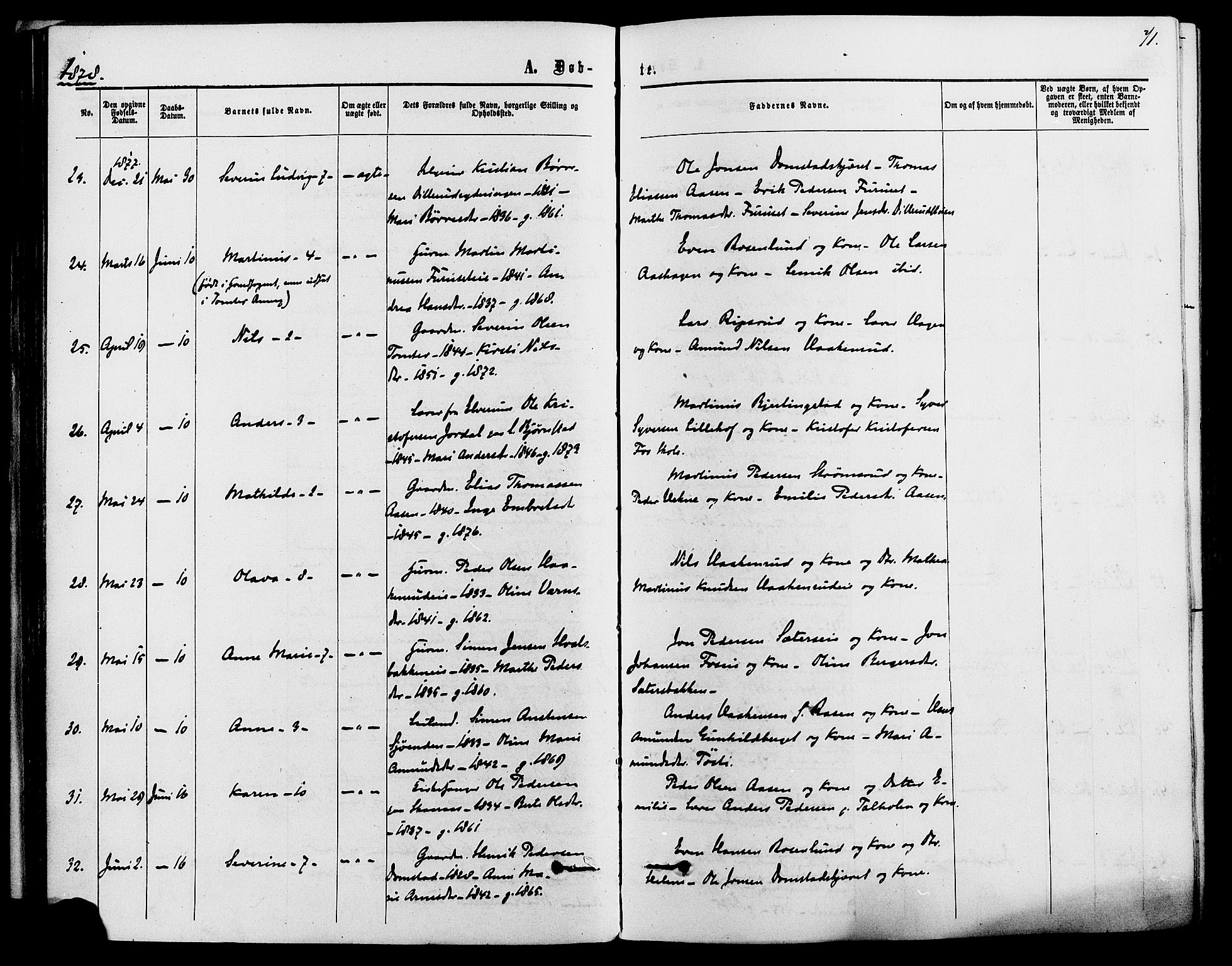 Romedal prestekontor, AV/SAH-PREST-004/K/L0006: Parish register (official) no. 6, 1866-1886, p. 71