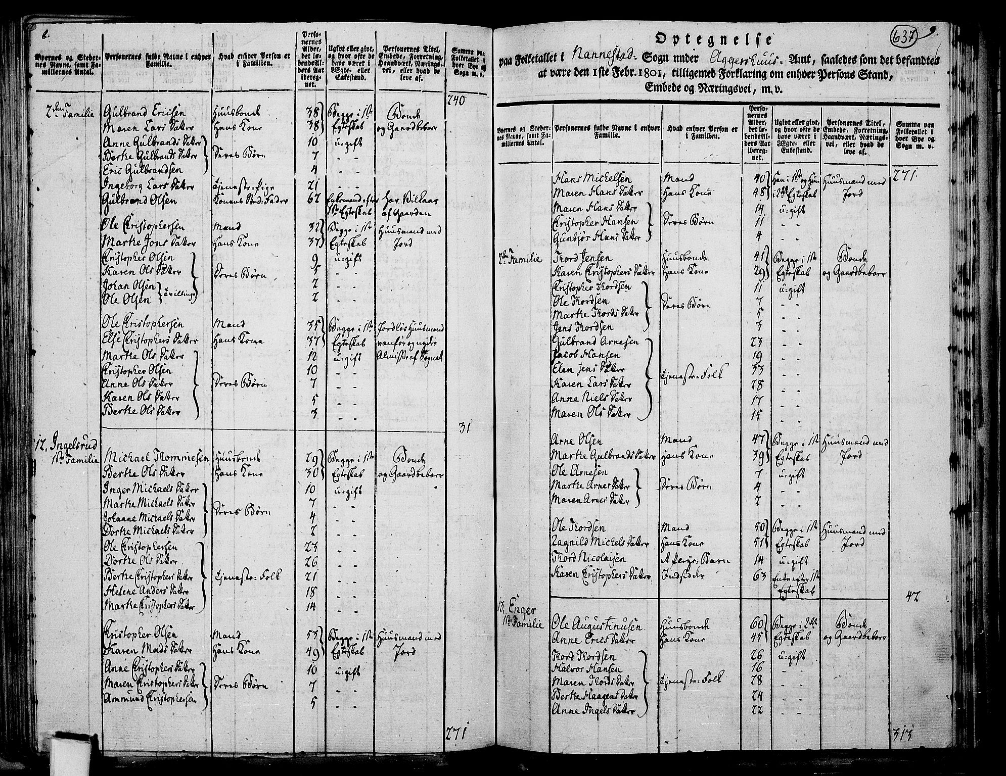 RA, 1801 census for 0238P Nannestad, 1801, p. 636b-637a