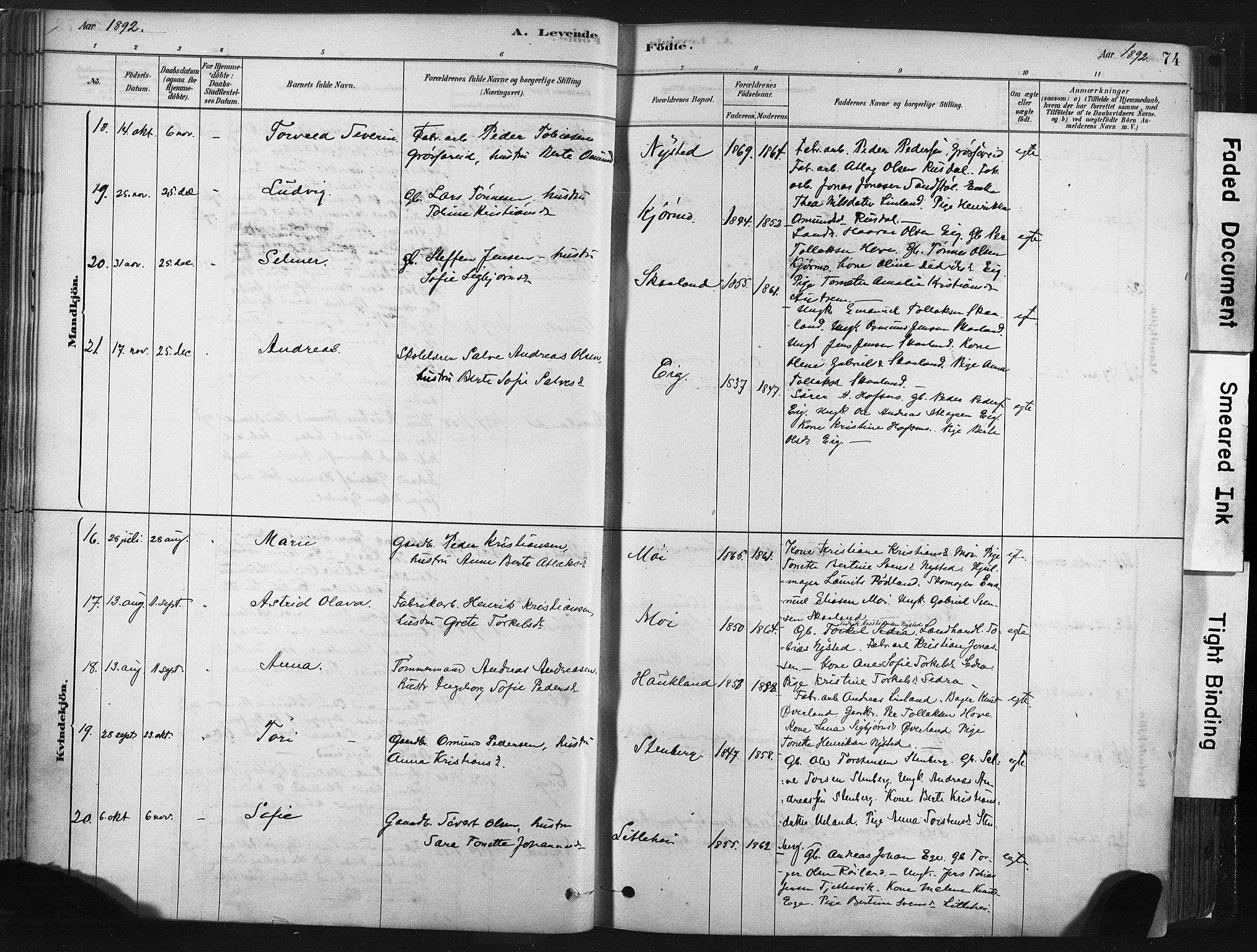 Lund sokneprestkontor, AV/SAST-A-101809/S06/L0011: Parish register (official) no. A 10, 1877-1904, p. 74