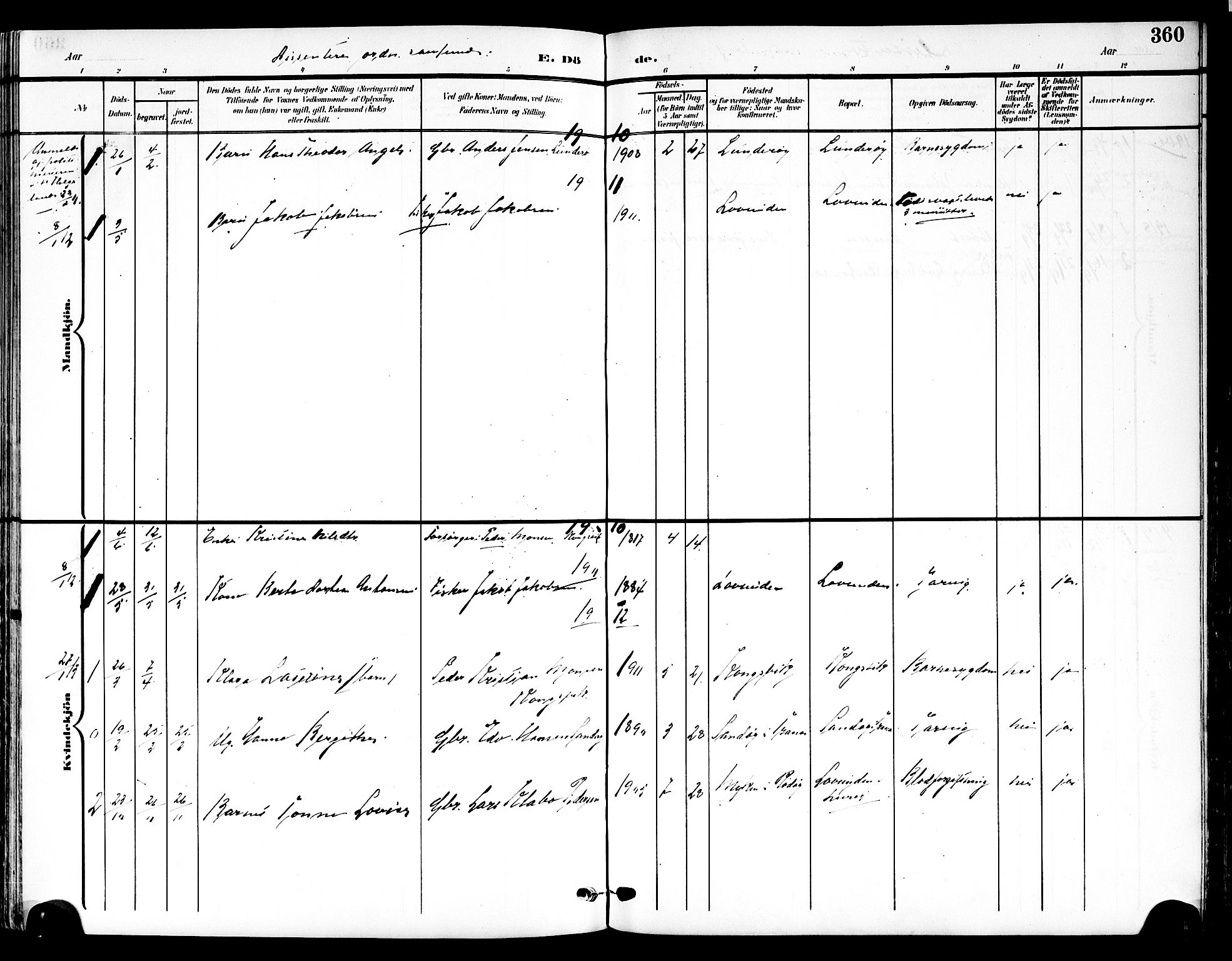 Ministerialprotokoller, klokkerbøker og fødselsregistre - Nordland, SAT/A-1459/839/L0569: Parish register (official) no. 839A06, 1903-1922, p. 360