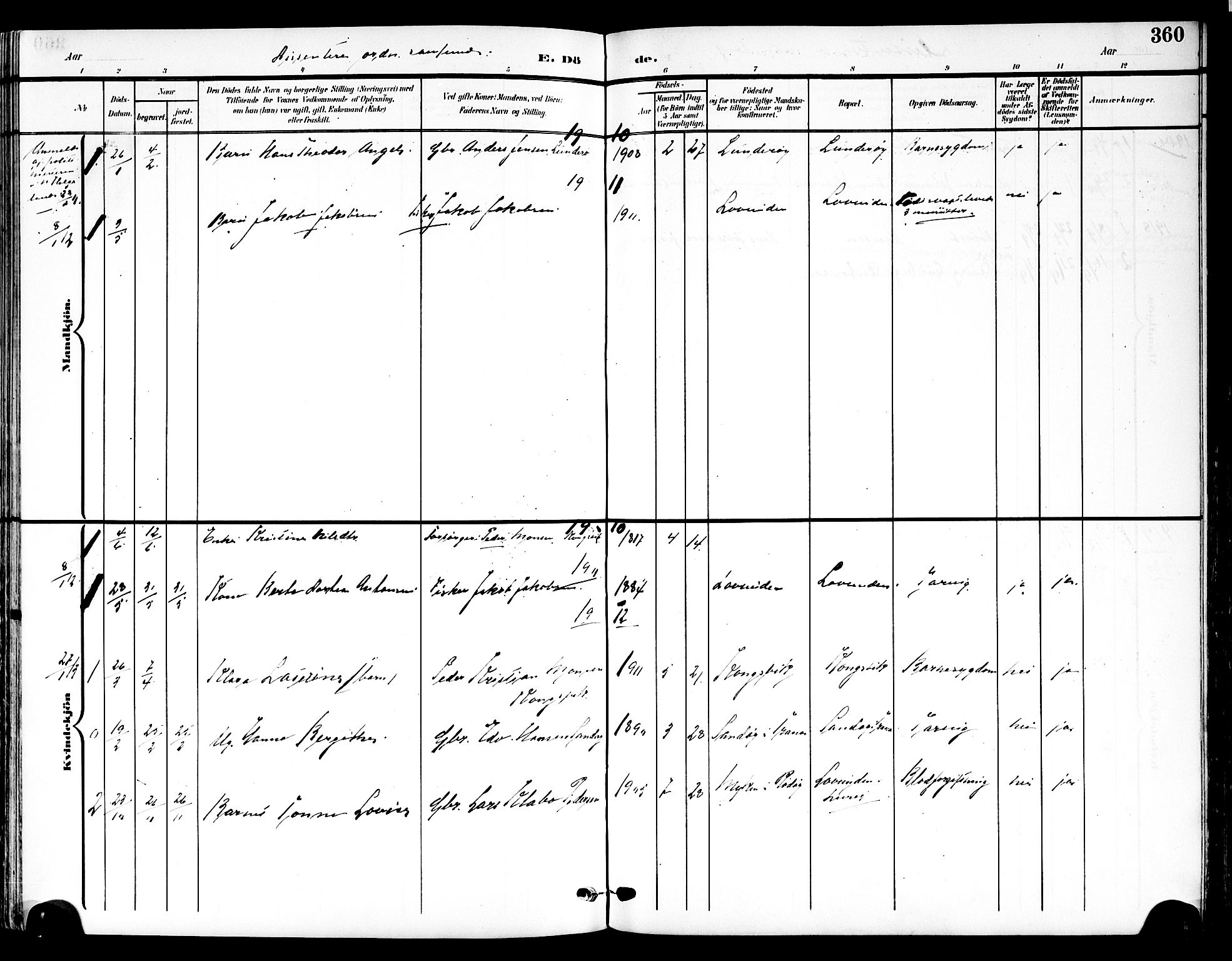 Ministerialprotokoller, klokkerbøker og fødselsregistre - Nordland, AV/SAT-A-1459/839/L0569: Parish register (official) no. 839A06, 1903-1922, p. 360